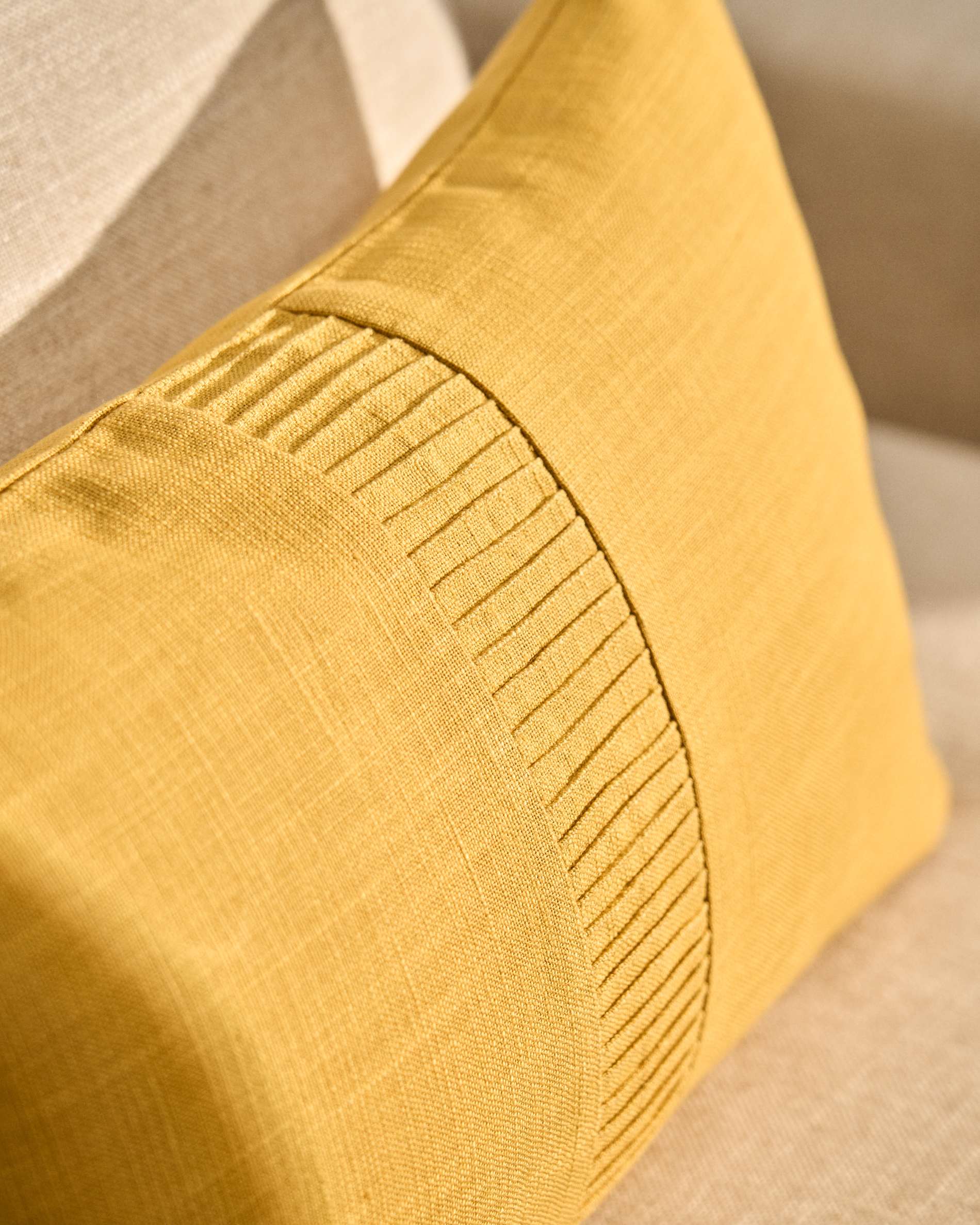 Luadia cotton cushion cover with yellow pleated detail 30 x 50cm
