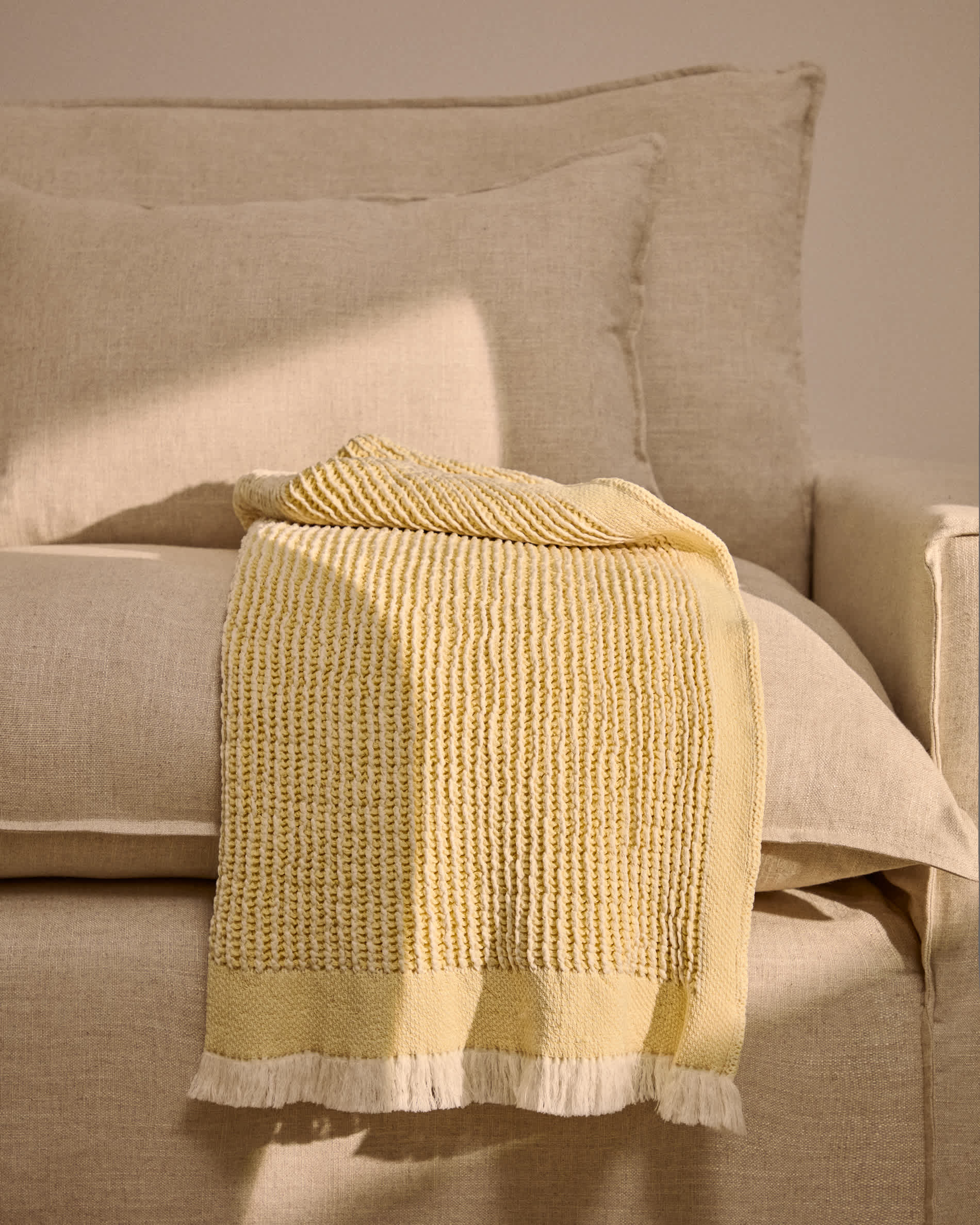 Lideba yellow striped cotton blanket 100 x 170cm
