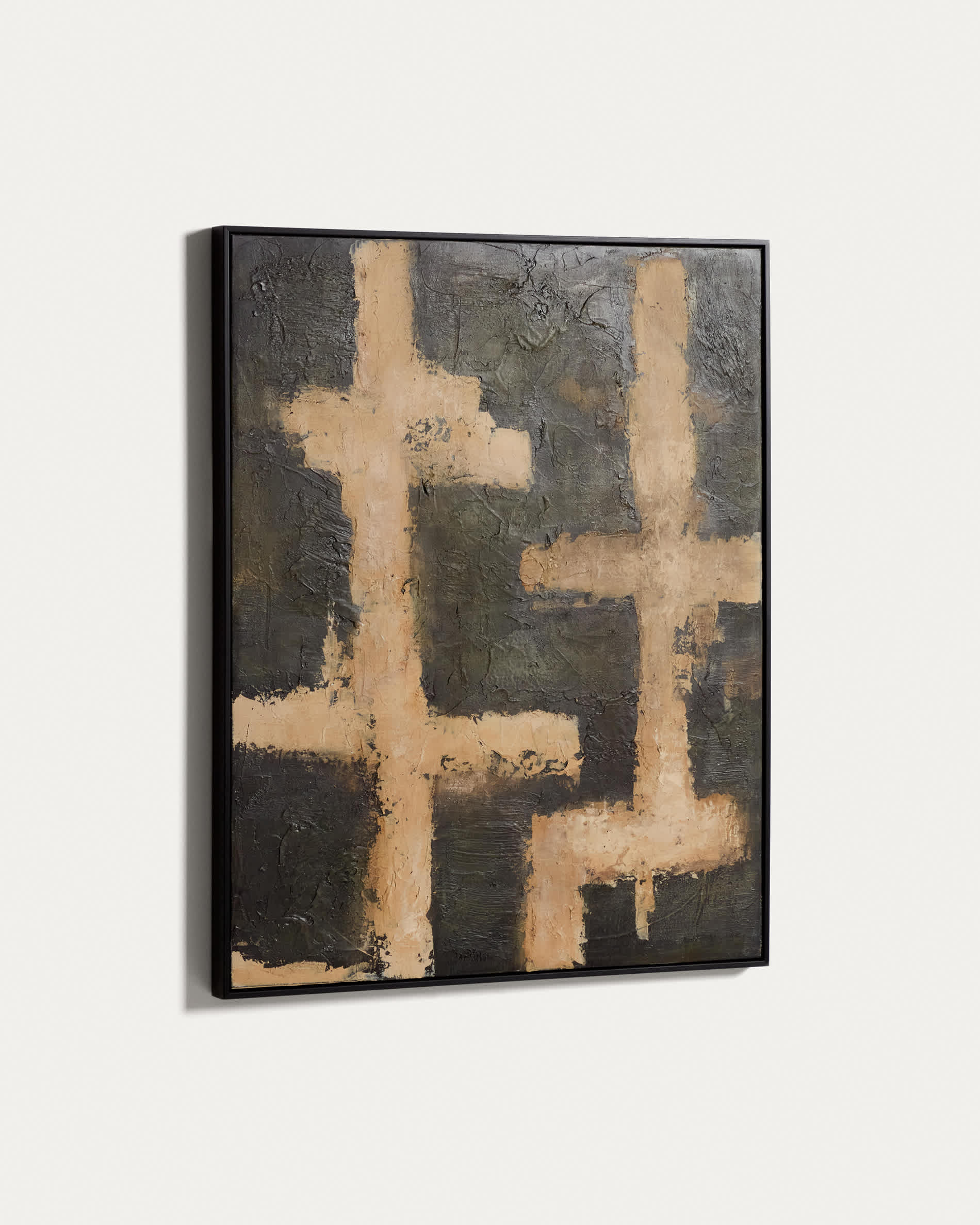 Emeri hand-painted abstract picture in olive green and beige 80 x 100cm