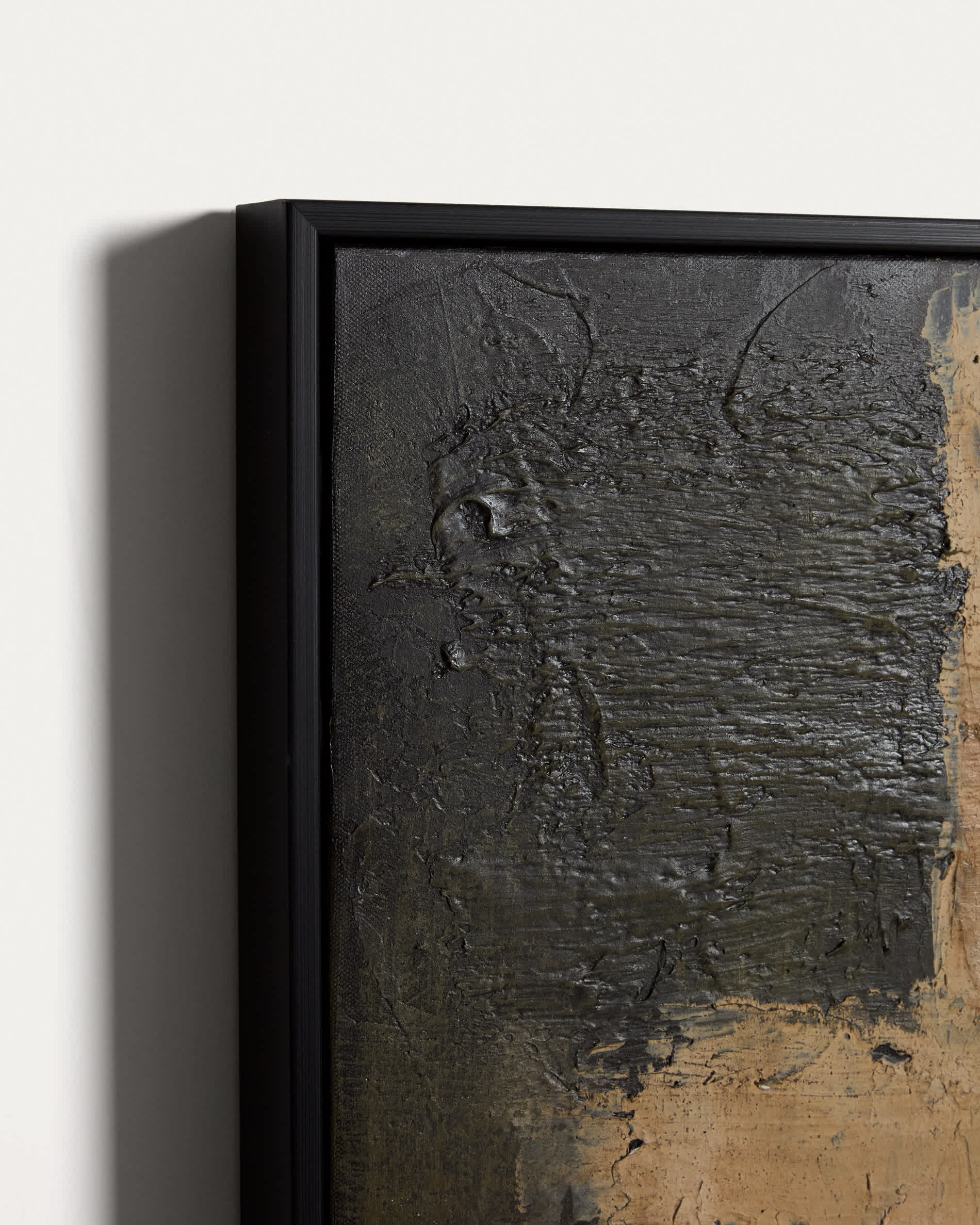 Emeri hand-painted abstract picture in olive green and beige 80 x 100cm