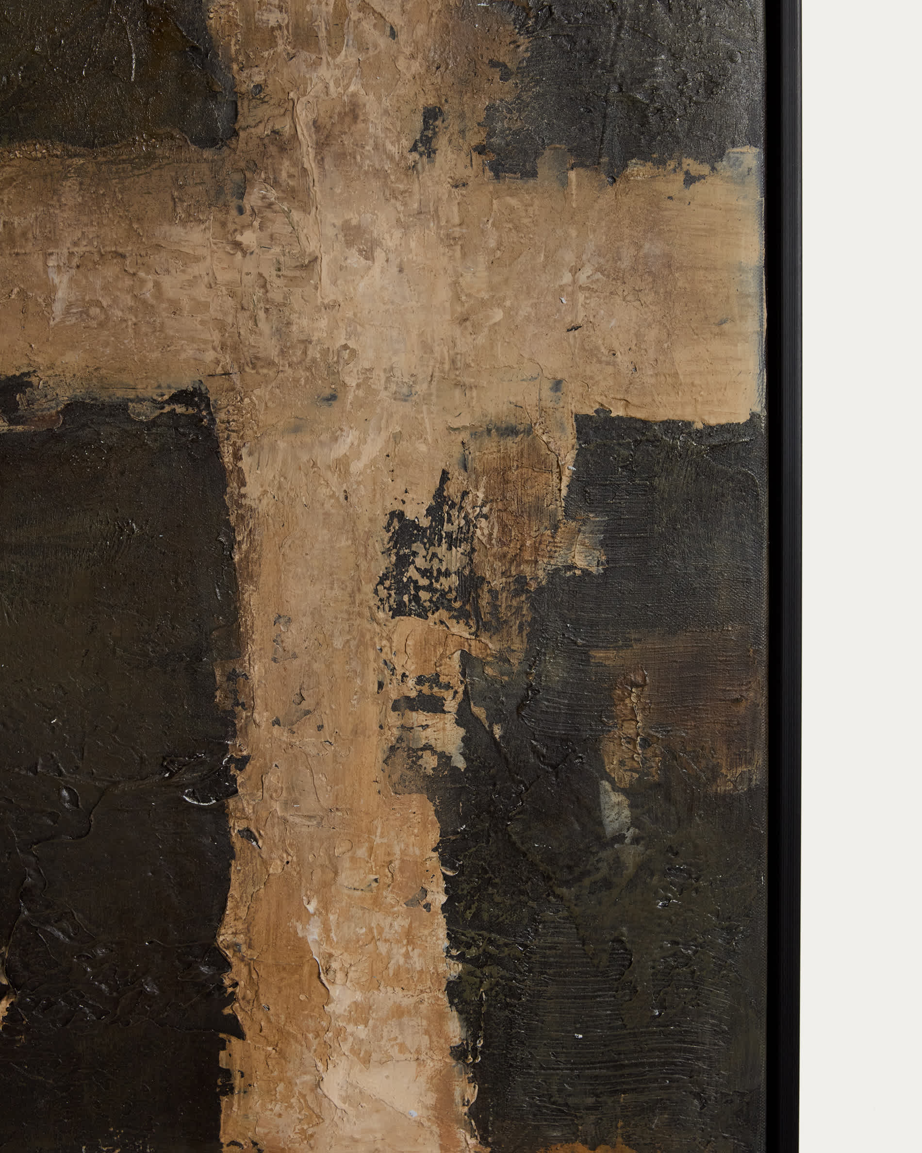 Emeri hand-painted abstract picture in olive green and beige 80 x 100cm