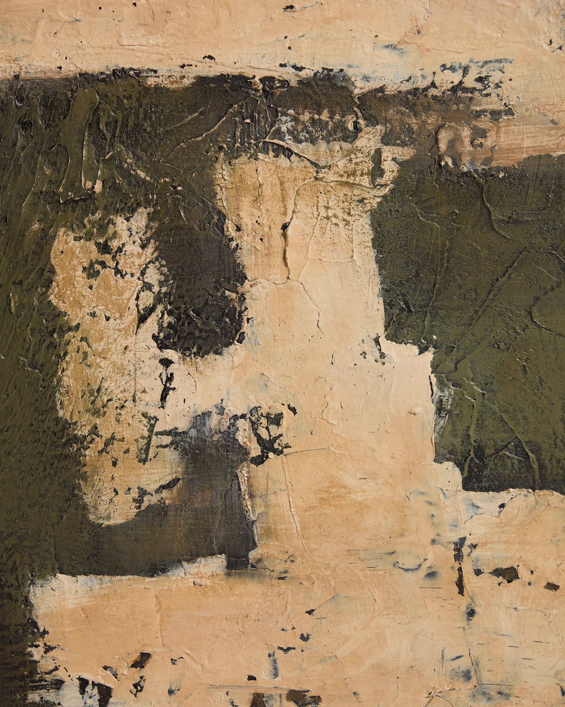 Emeri hand-painted abstract picture in olive green and beige 120 x 200cm