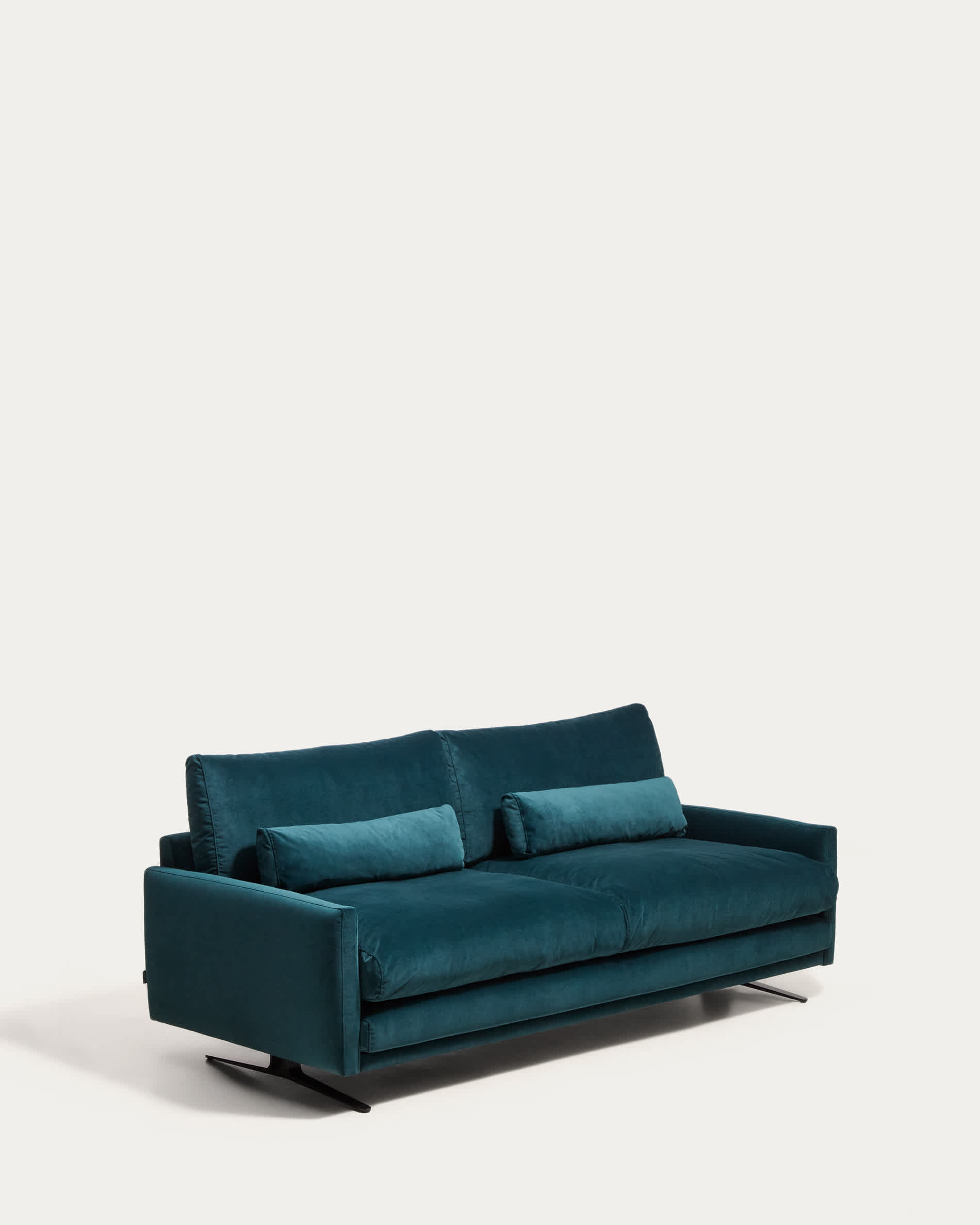Veliro fire-retardant 2-seater sofa in deep turquoise velvet with steel legs with black finish 210cm FSC Mix Credit