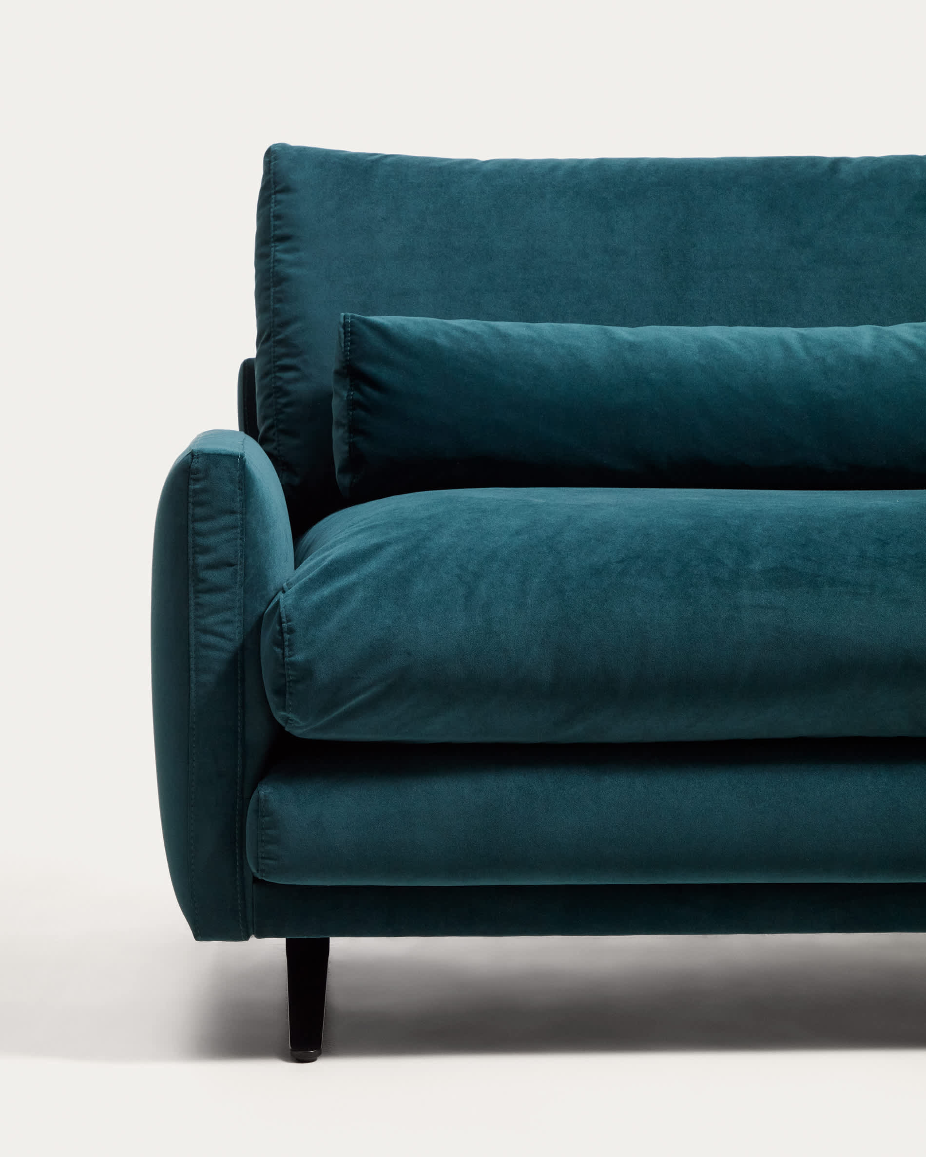 Veliro fire-retardant 3-seater sofa in deep turquoise velvet with steel legs with black finish 240cm FSC Mix Credit
