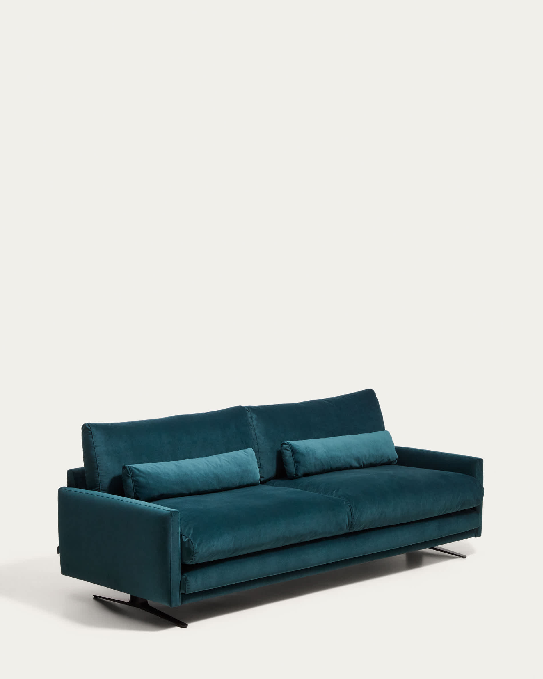 Veliro fire-retardant 3-seater sofa in deep turquoise velvet with steel legs with black finish 240cm FSC Mix Credit
