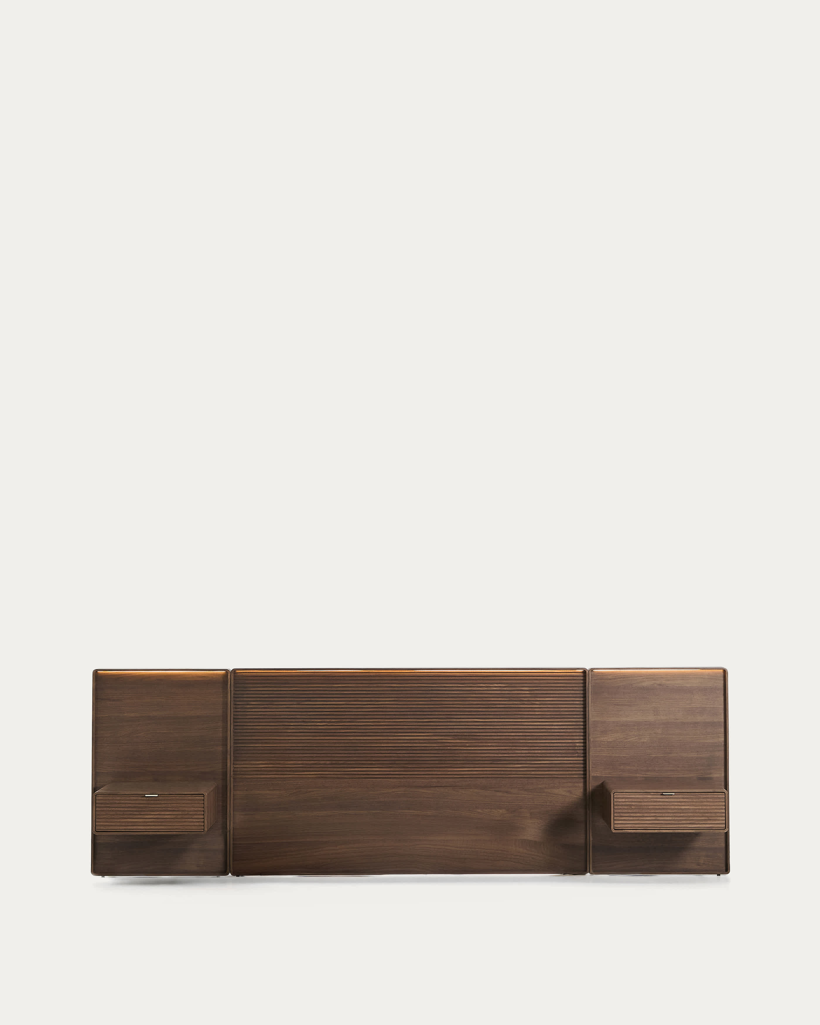 Norlen headboard with 2 bedside tables in walnut veneer with a dark finish and LED light for beds up to 160cm FSC Mix Credit