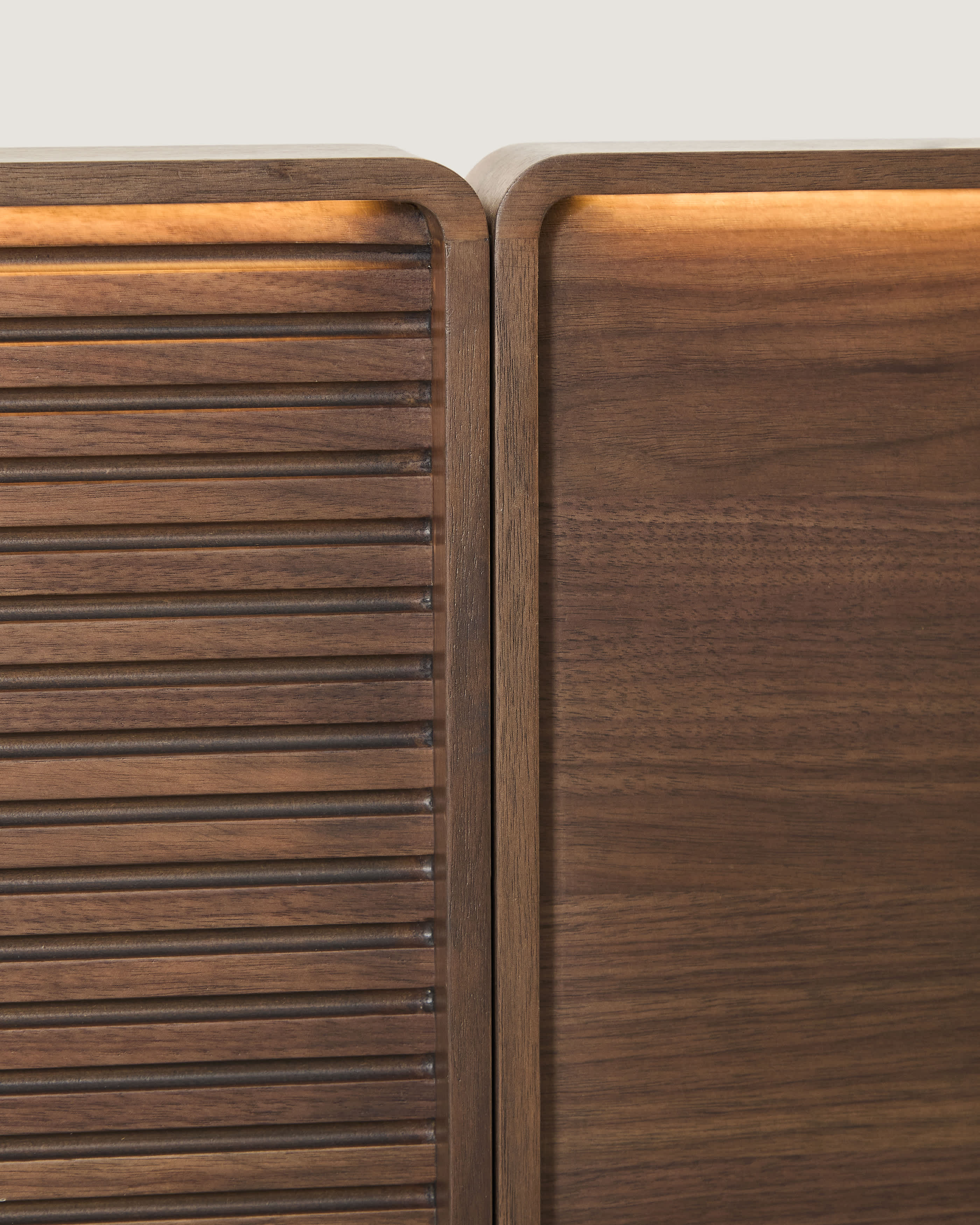 Norlen headboard with 2 bedside tables in walnut veneer with a dark finish and LED light for beds up to 160cm FSC Mix Credit