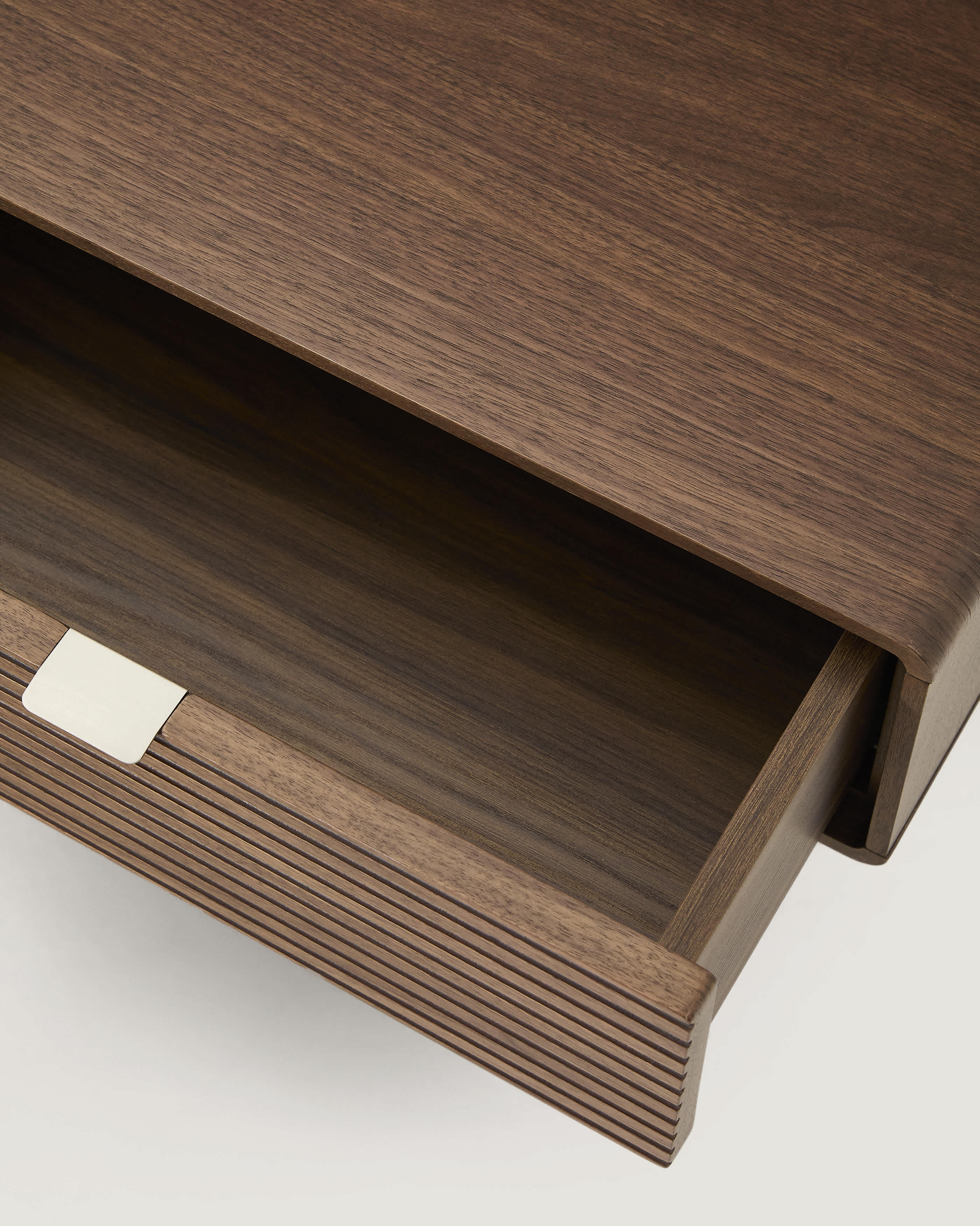 Norlen headboard with 2 bedside tables in walnut veneer with a dark finish and LED light for beds up to 160cm FSC Mix Credit