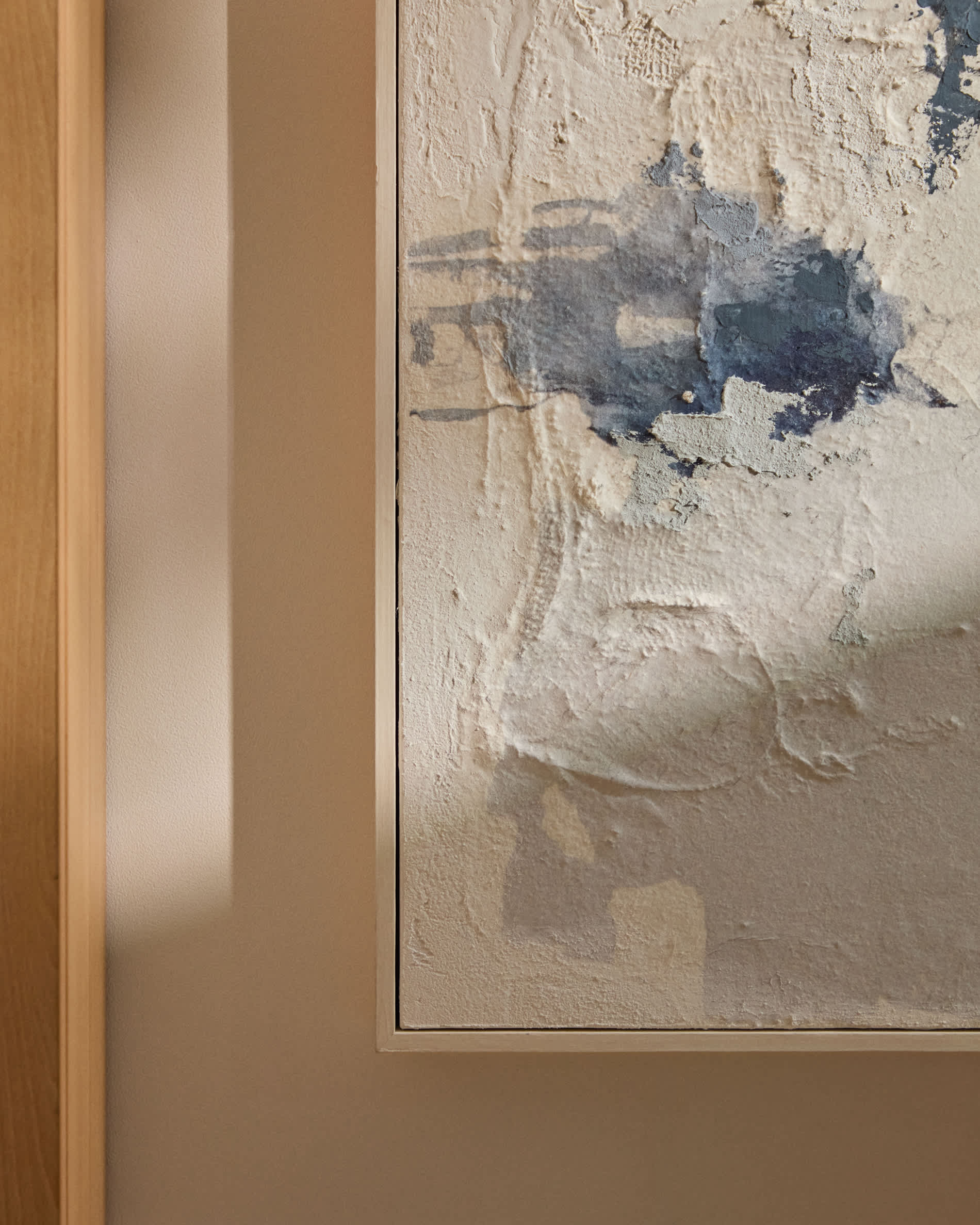 Erale grey and blue hand-painted abstract picture 47 x 182cm