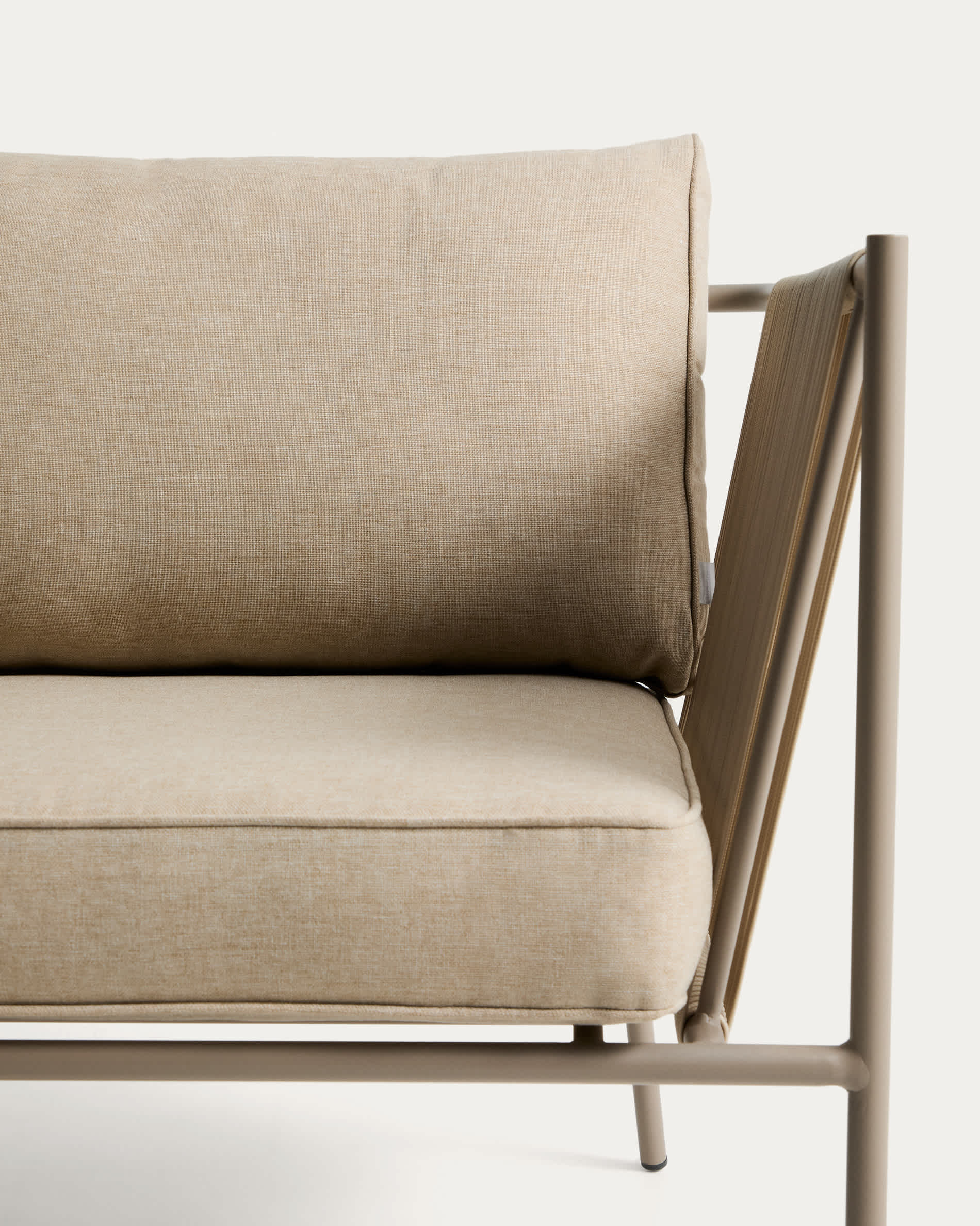 Zivia set with 2 armchairs in ecru rope cord and taupe galvanised steel and table in taupe galvanised steel 90 x 50 cm