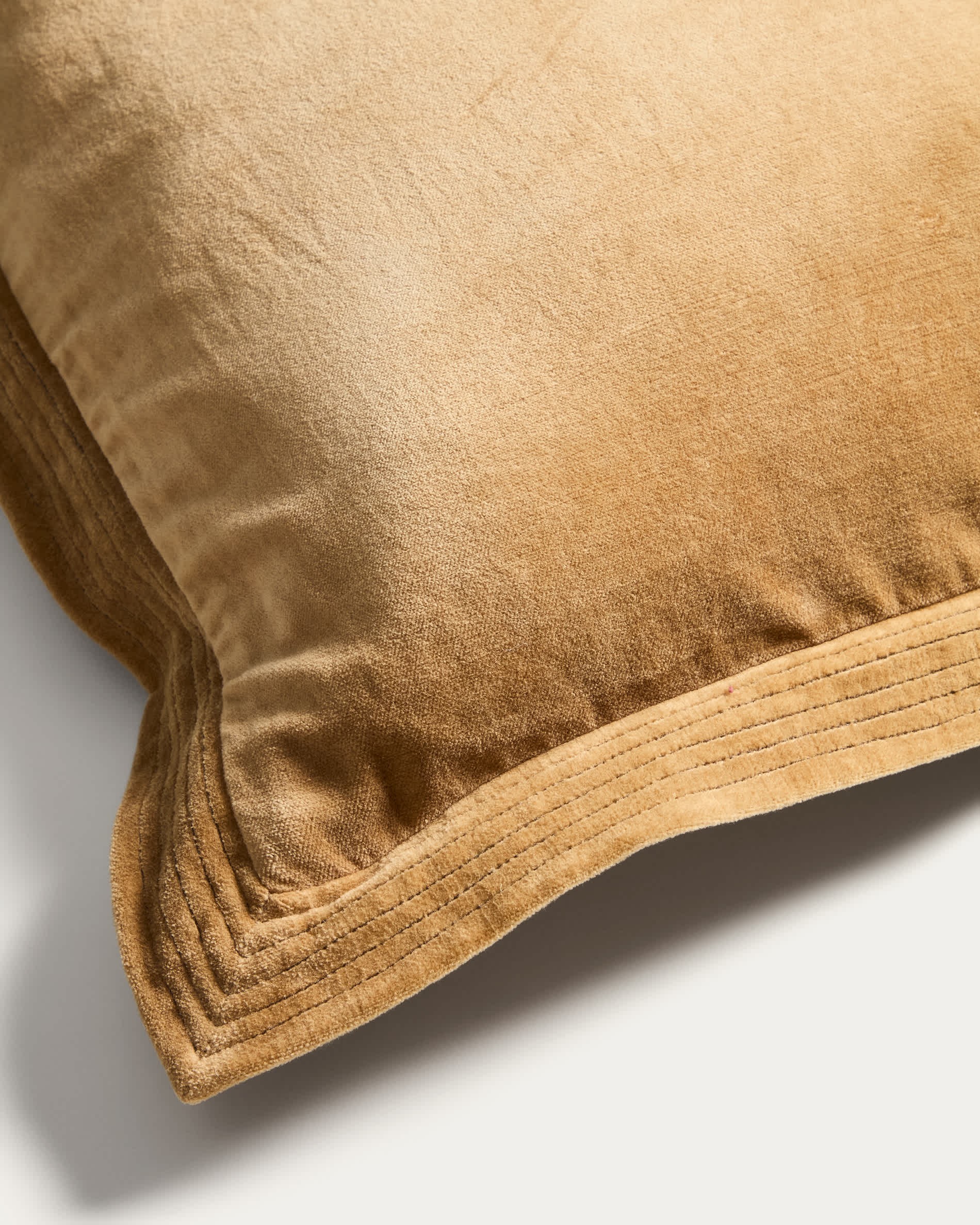 Ladira beige velvet cushion cover with piping and embroidered detailing 45 x 45 cm