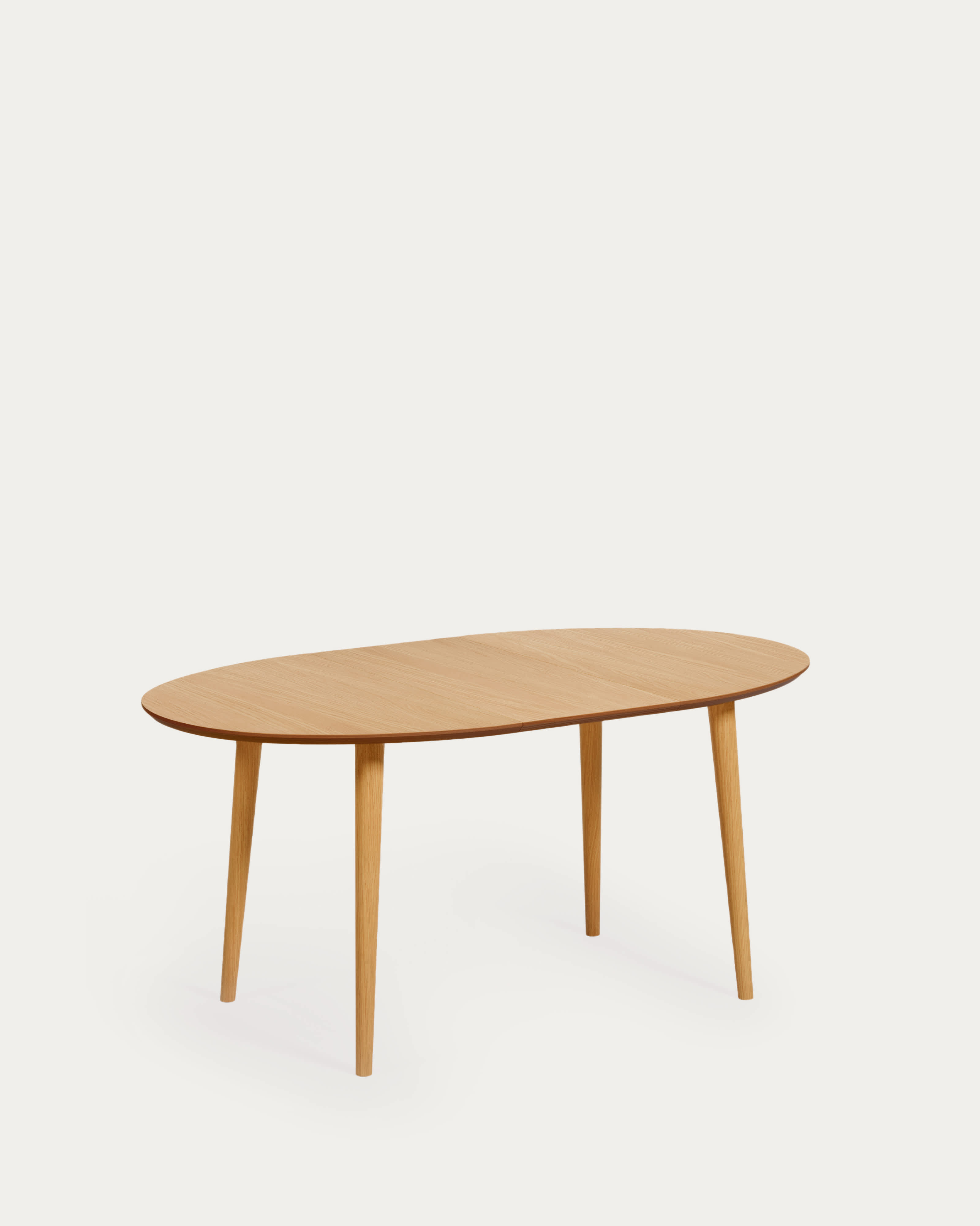 Oqui extendable oval table with an oak veneer and solid wood legs, Ø 120 (200) x 90 cm