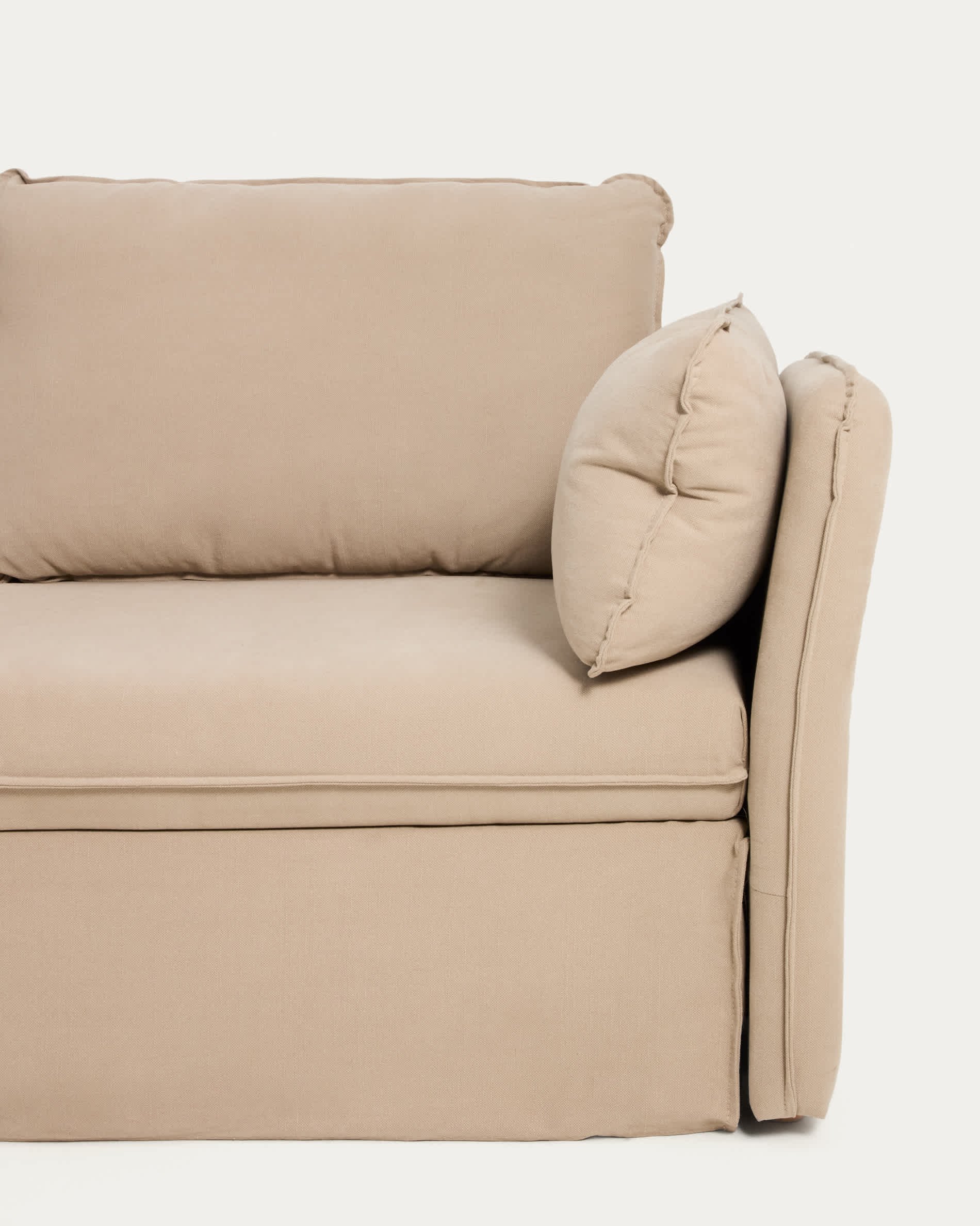 Tanit sofa bed in beige with natural finish solid beech wood legs, 210 cm FSC Mix Credit