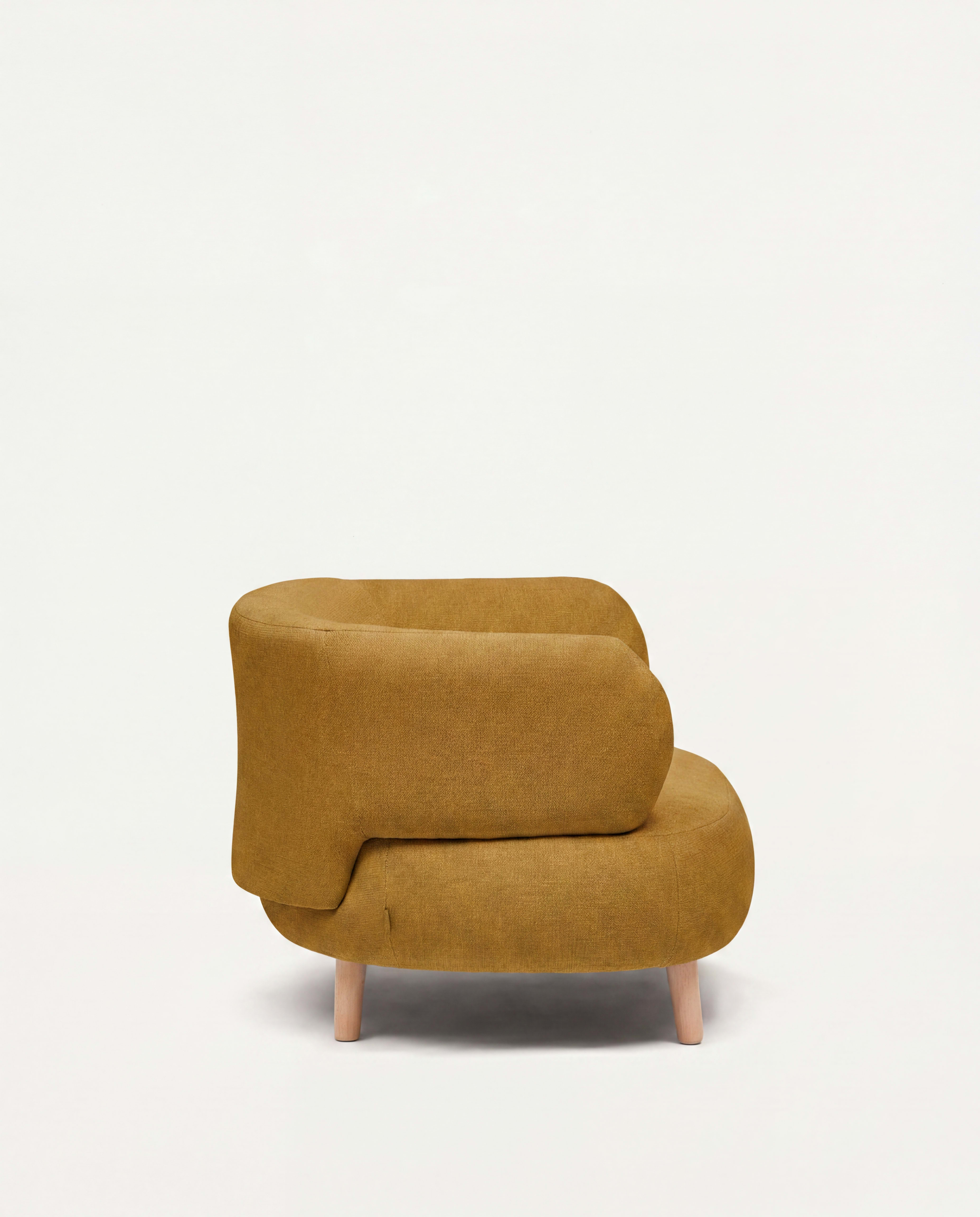 Luisa mustard armchair with solid beech wood legs 90 cm