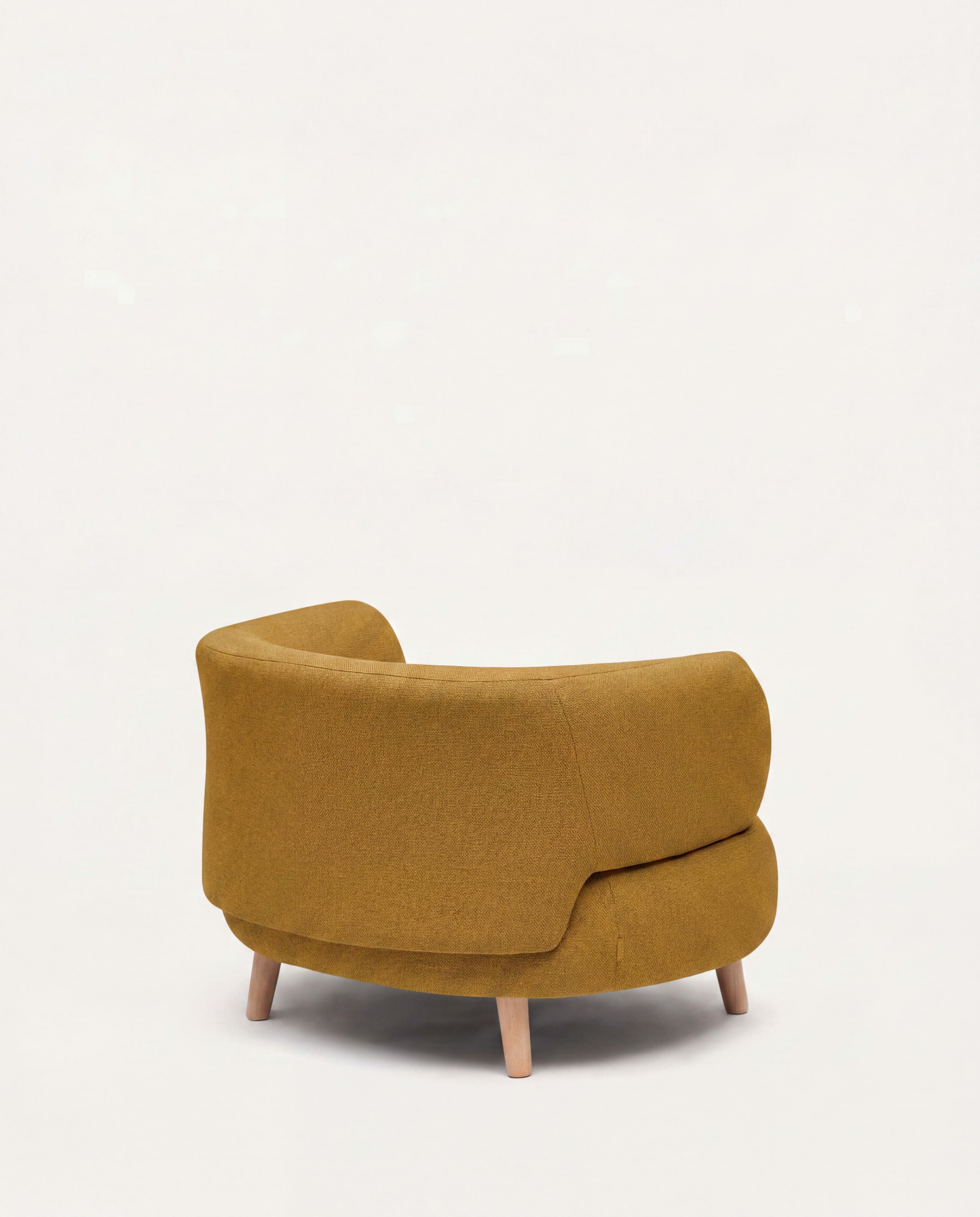 Luisa mustard armchair with solid beech wood legs 90 cm