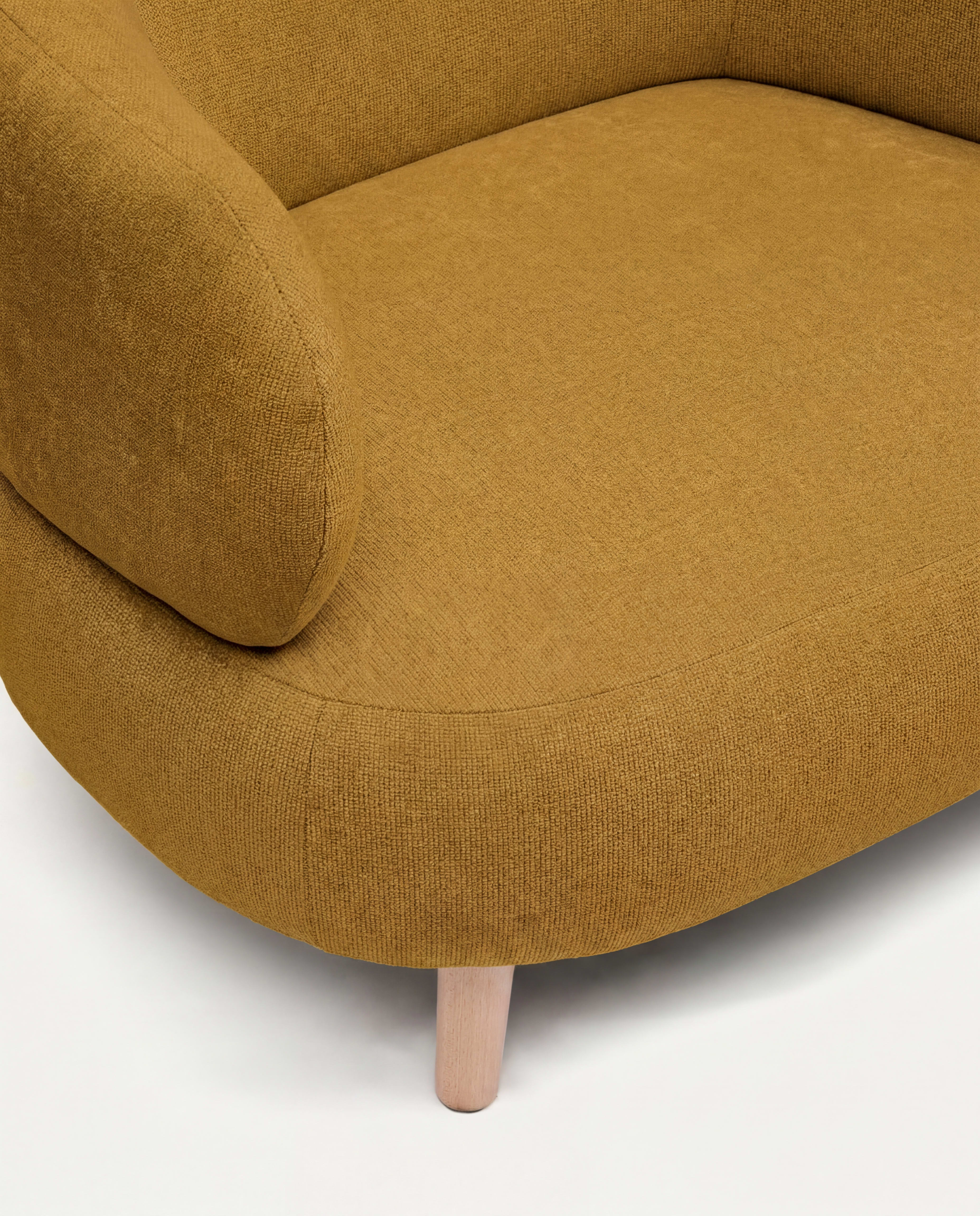 Luisa mustard armchair with solid beech wood legs 90 cm