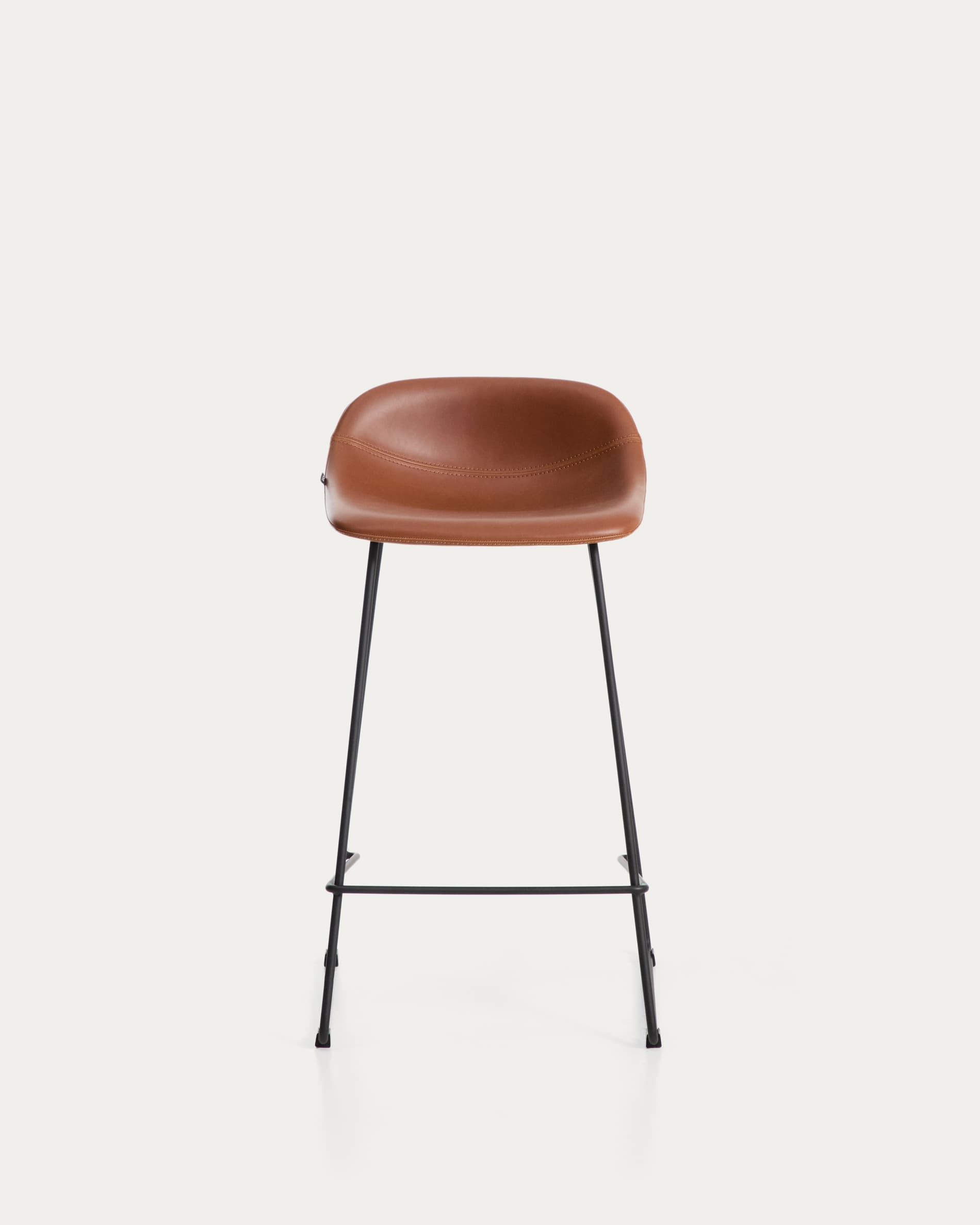 Zahara stool in brown polyurethane with steel legs with black finish 76cm FSC 100%