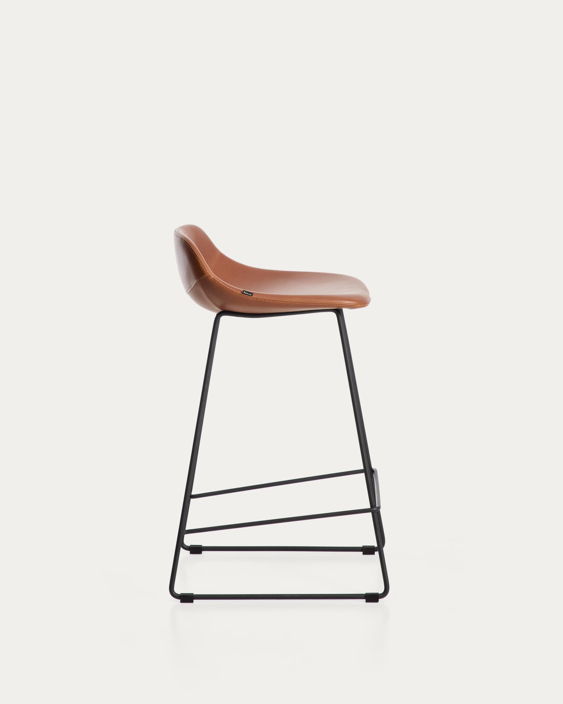 Zahara stool in brown polyurethane with steel legs with black finish 76cm FSC 100%