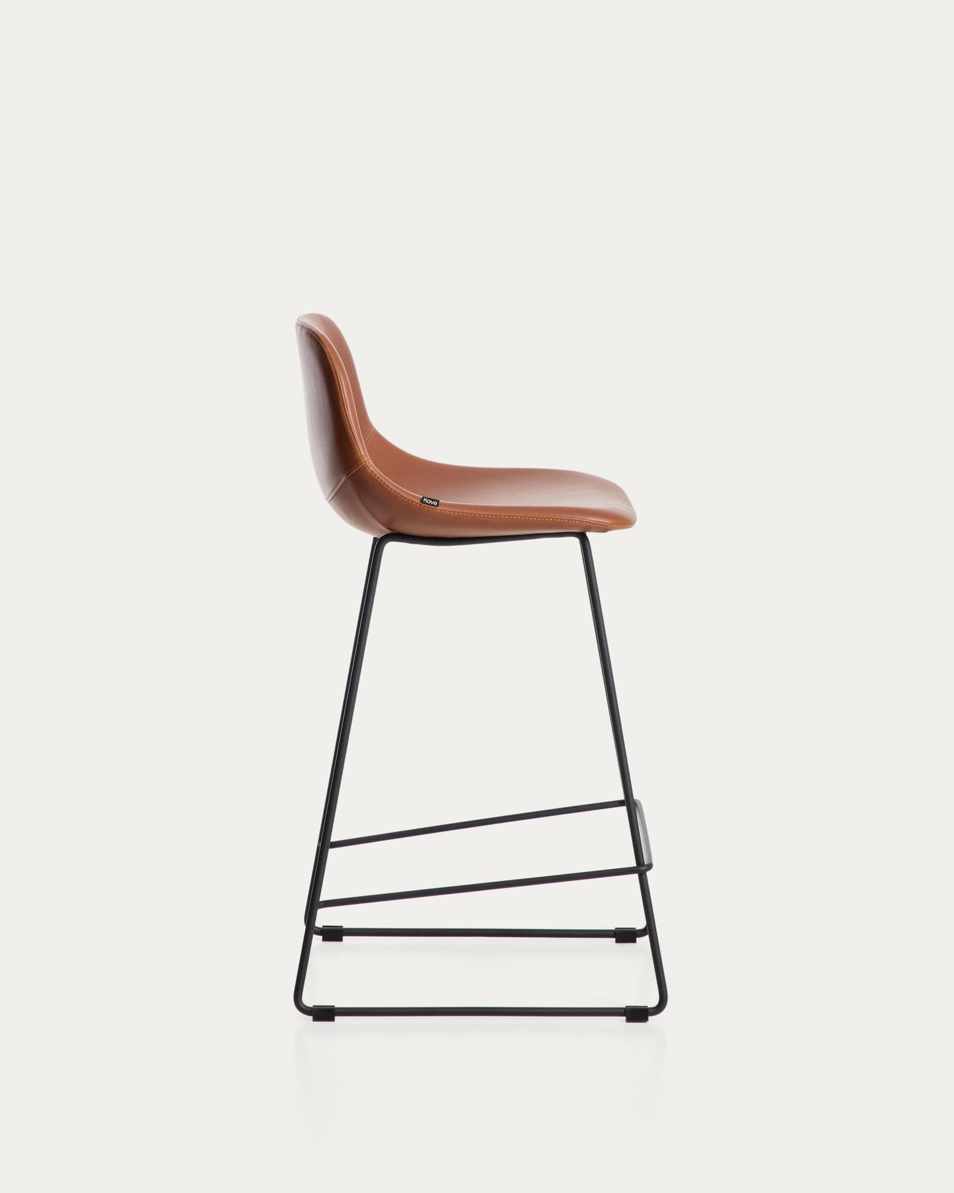 Zahara stool in brown polyurethane with steel legs with black finish 76cm FSC 100%
