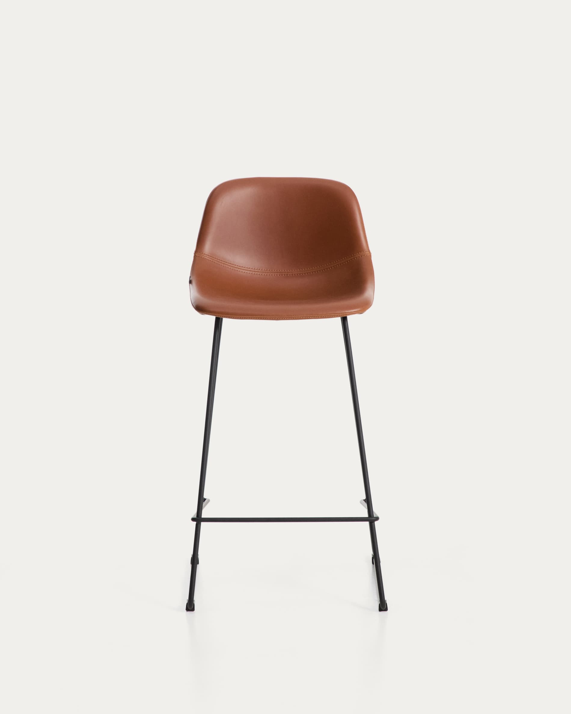 Zahara stool in brown polyurethane with steel legs with black finish 76cm FSC 100%