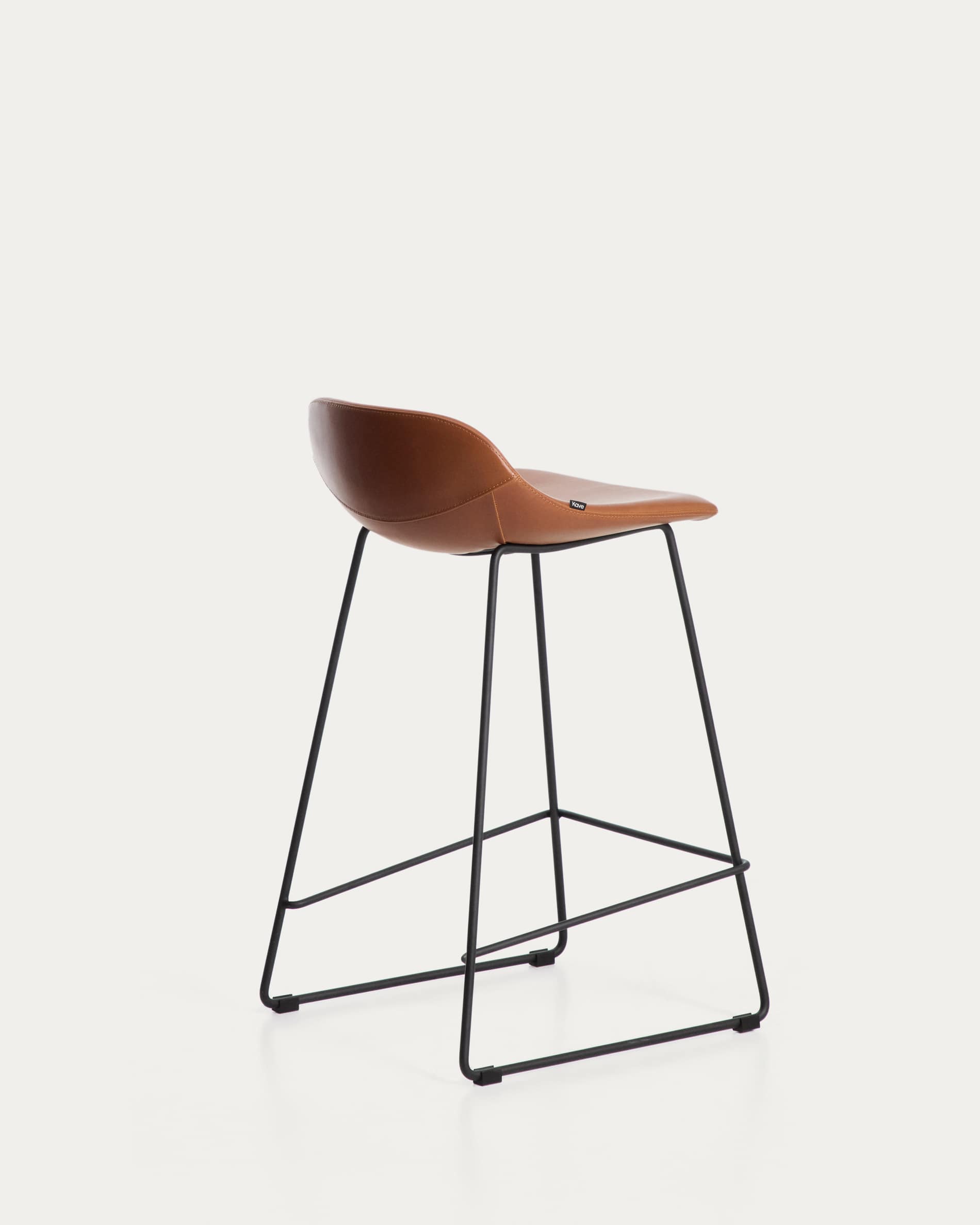 Zahara stool in brown polyurethane with steel legs with black finish 76cm FSC 100%