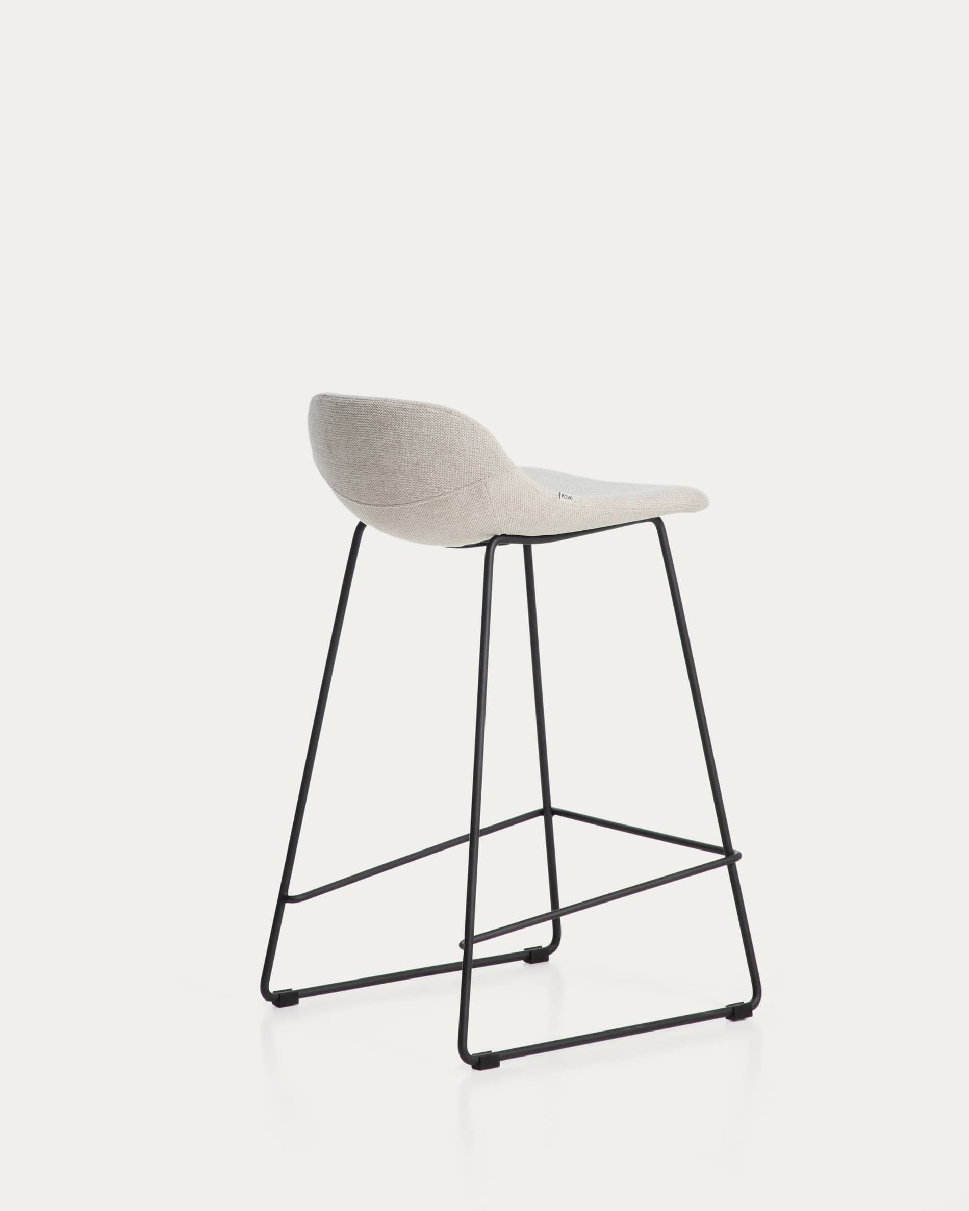 Zahara stool in beige chenille with steel legs with black finish 76cm FSC 100%