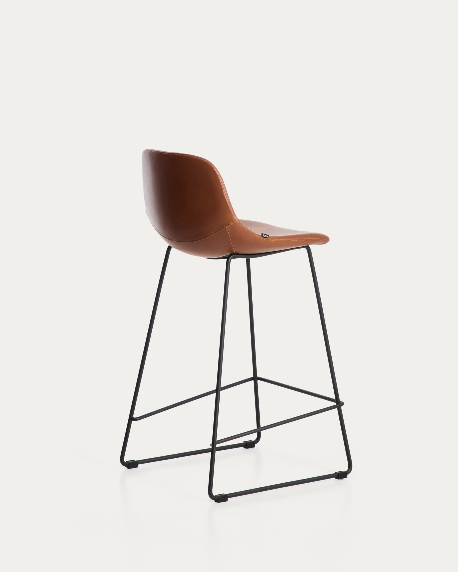 Zahara stool in brown polyurethane with steel legs with black finish 76cm FSC 100%