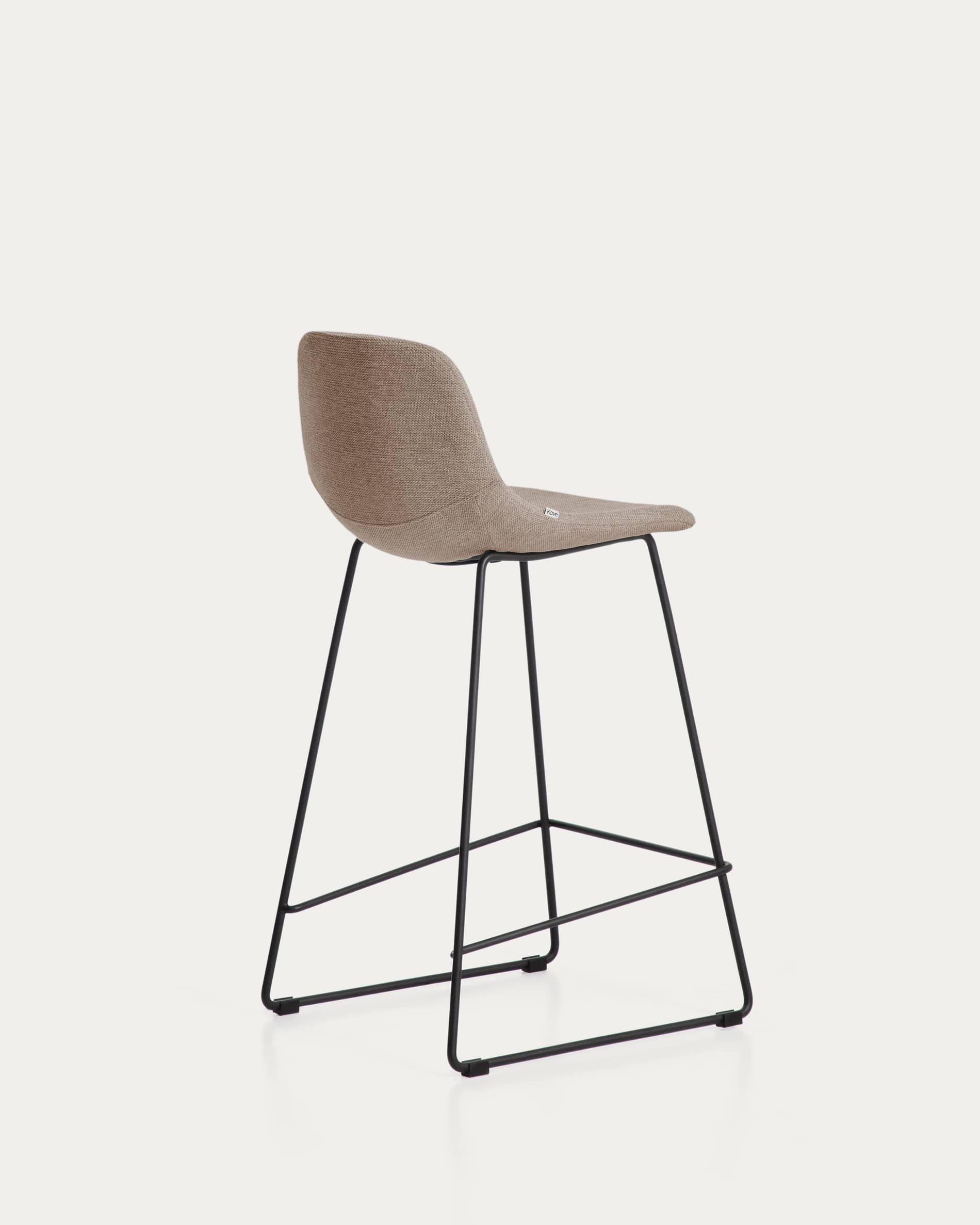 Zahara stool in brown chenille with steel legs with black finish 76cm FSC 100%