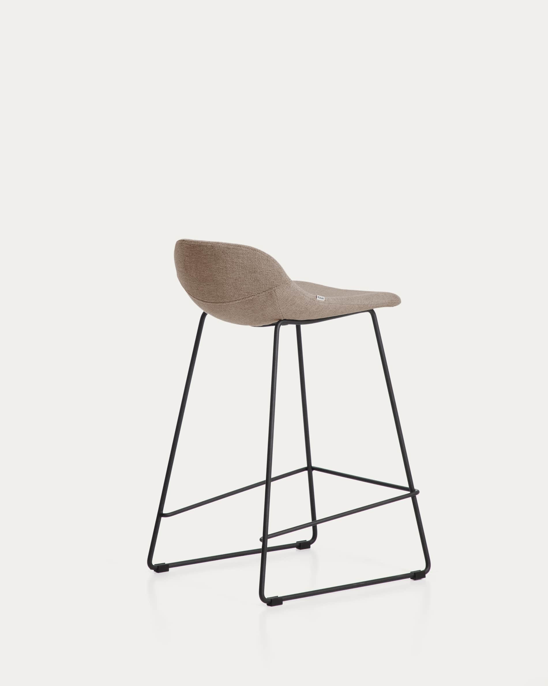 Zahara stool in brown chenille with steel legs with black finish 65cm FSC 100%
