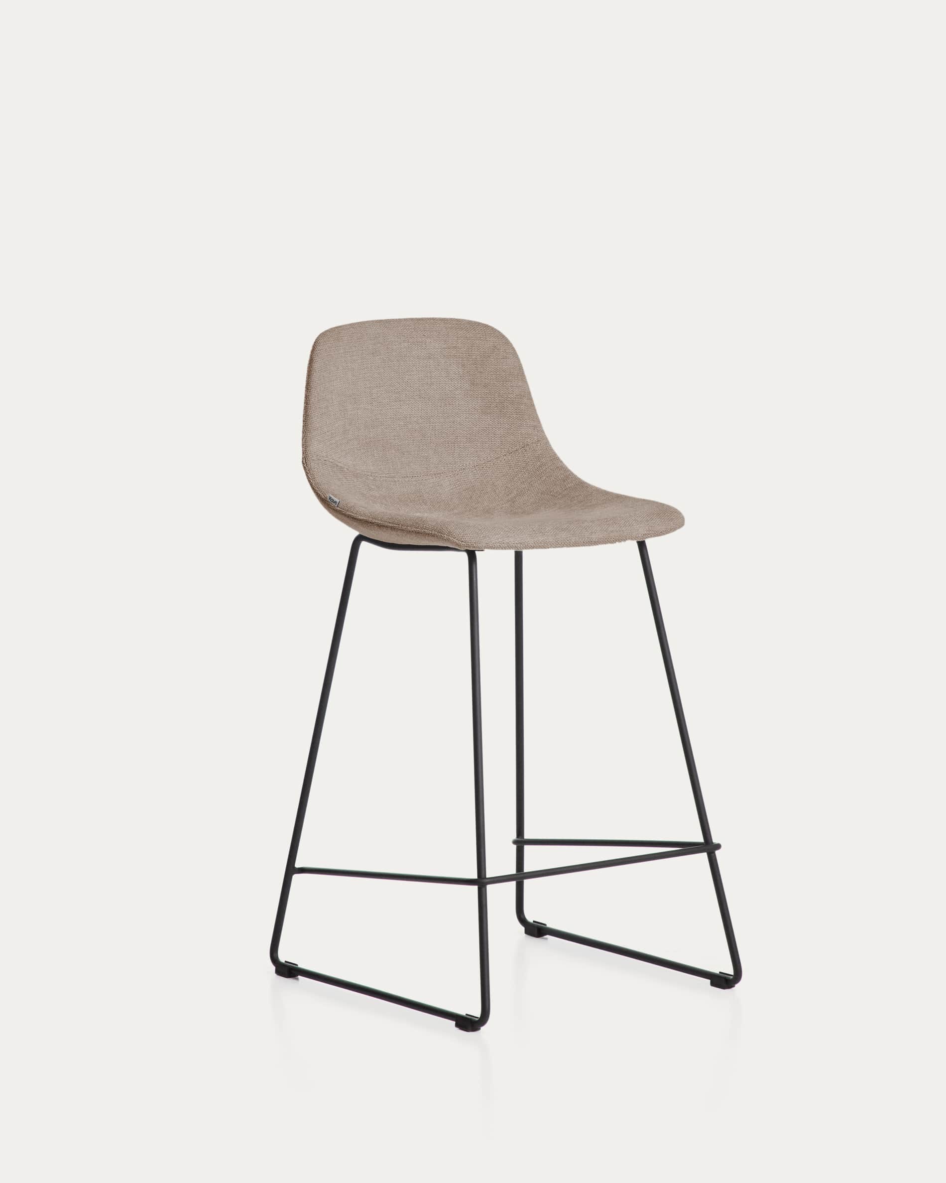 Zahara stool in brown chenille with steel legs with black finish 65cm FSC 100%