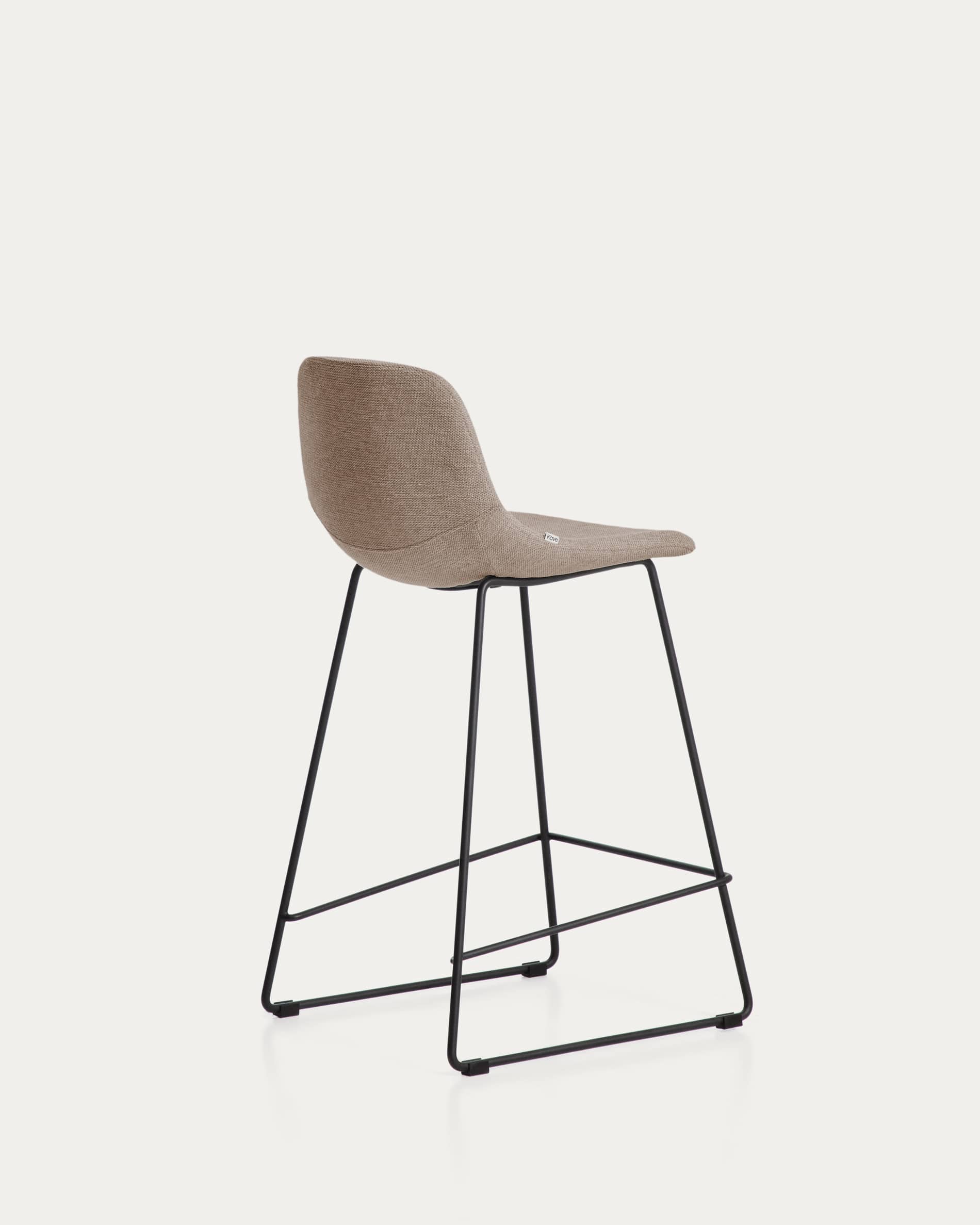 Zahara stool in brown chenille with steel legs with black finish 65cm FSC 100%