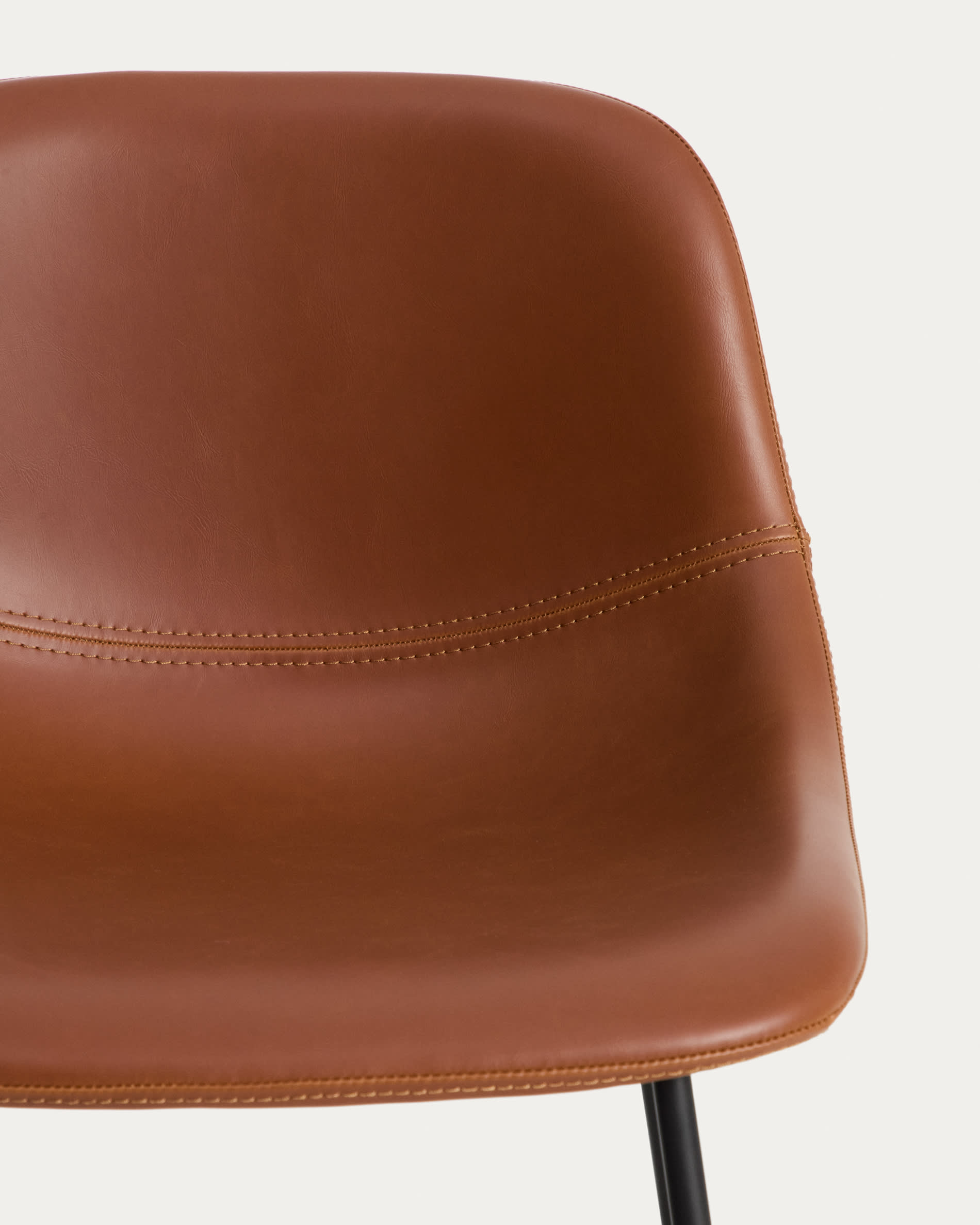 Zahara stool in brown polyurethane with steel legs with black finish 76cm FSC 100%