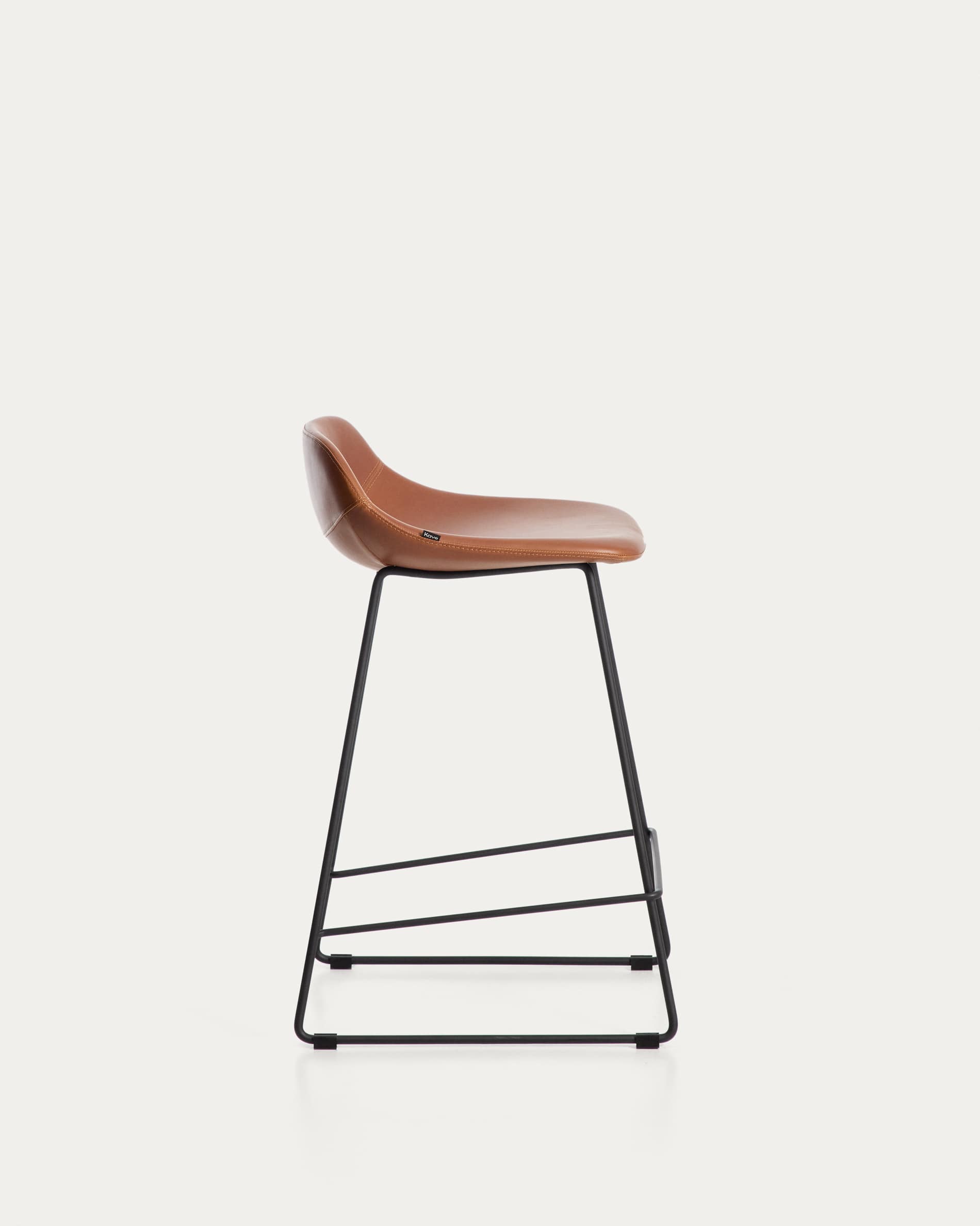 Zahara stool in brown polyurethane with steel legs with black finish 65cm FSC 100%