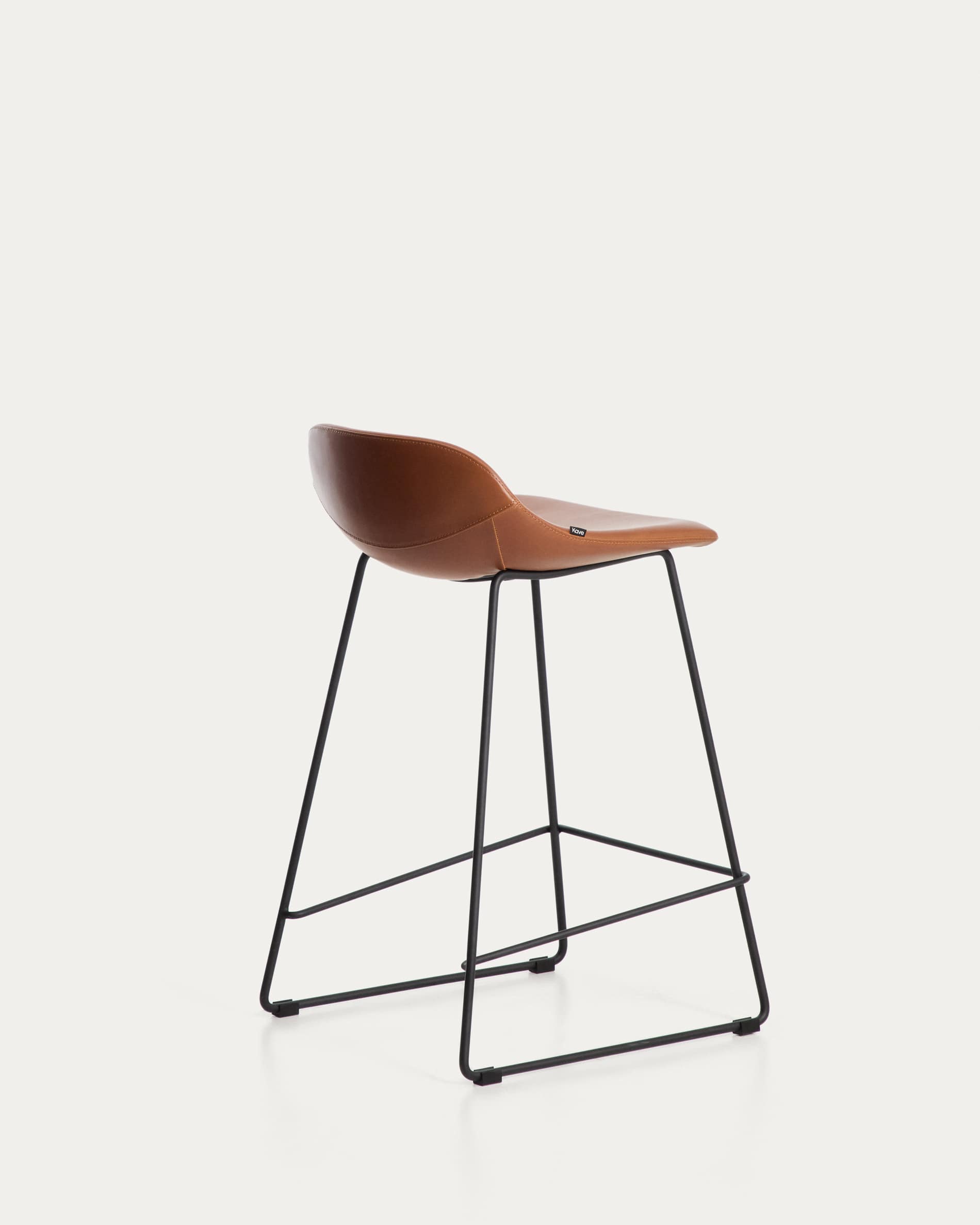 Zahara stool in brown polyurethane with steel legs with black finish 65cm FSC 100%