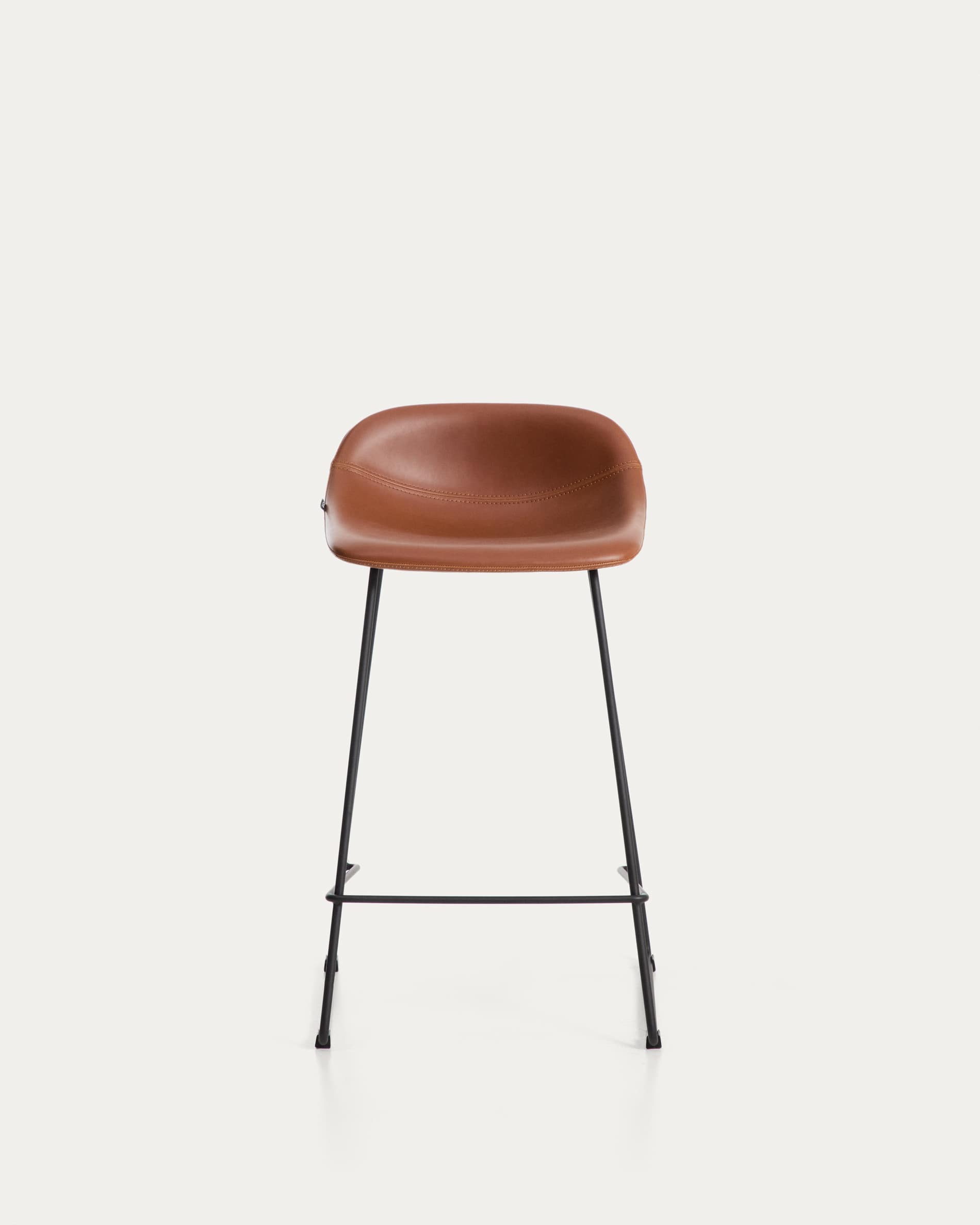Zahara stool in brown polyurethane with steel legs with black finish 65cm FSC 100%