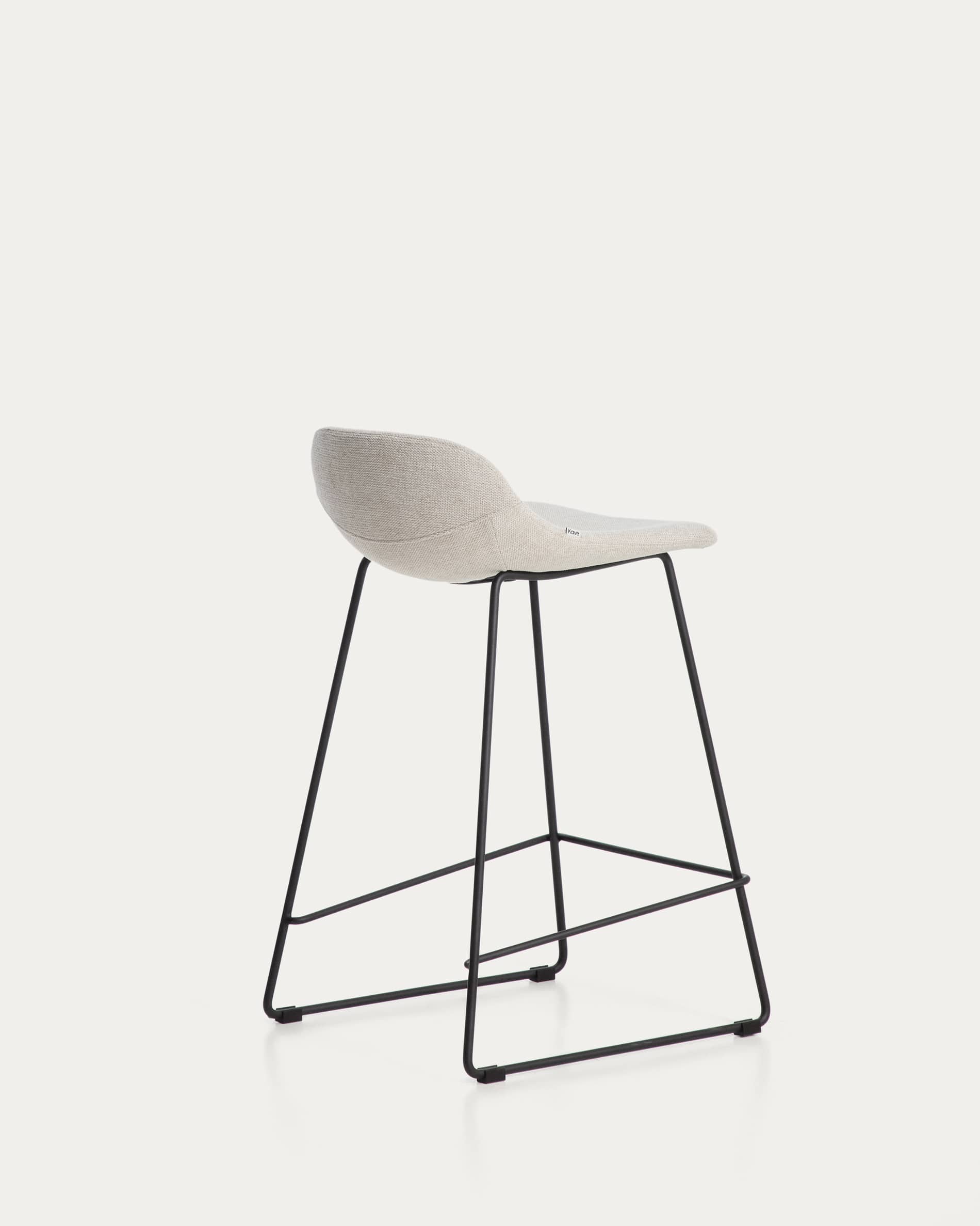 Zahara stool in beige chenille with steel legs with black finish 65cm FSC 100%