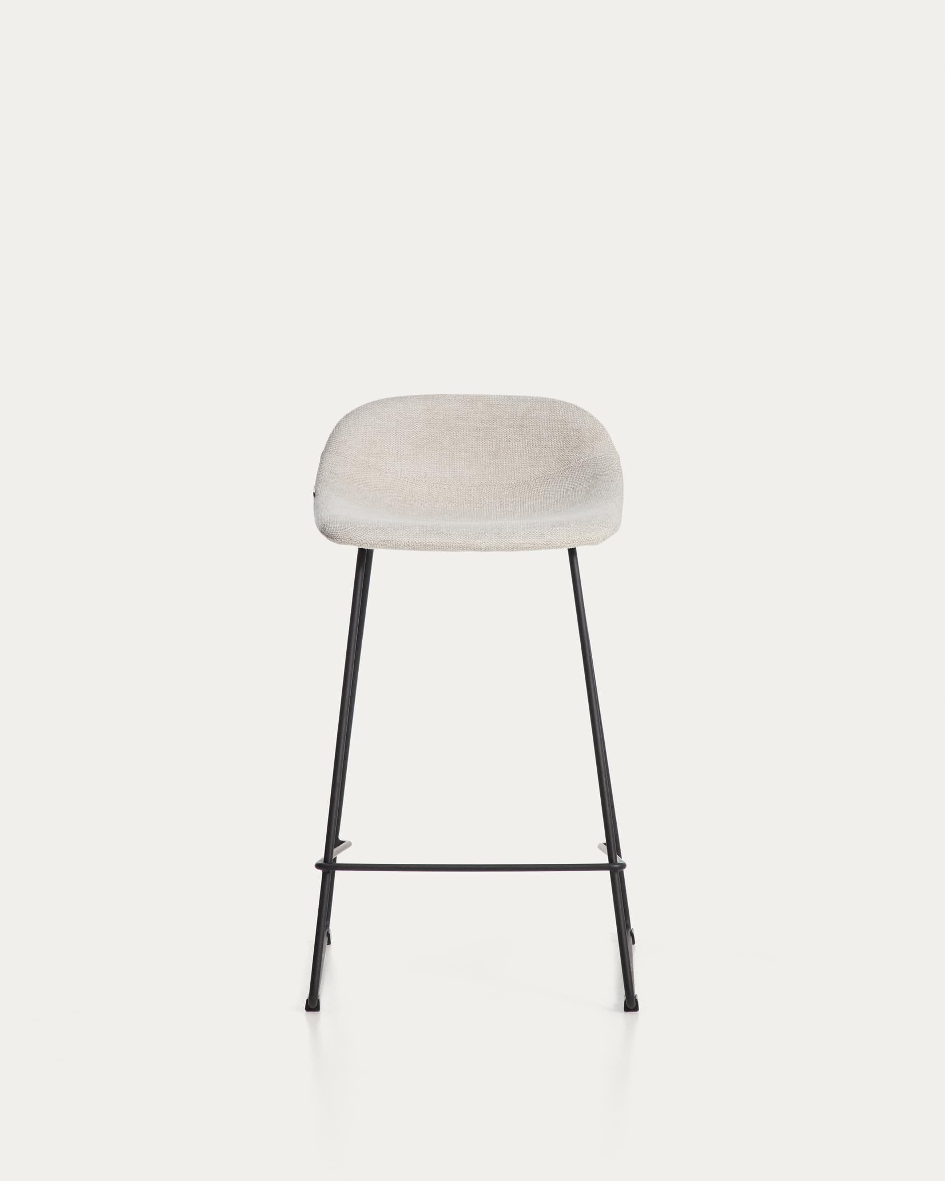 Zahara stool in beige chenille with steel legs with black finish 65cm FSC 100%