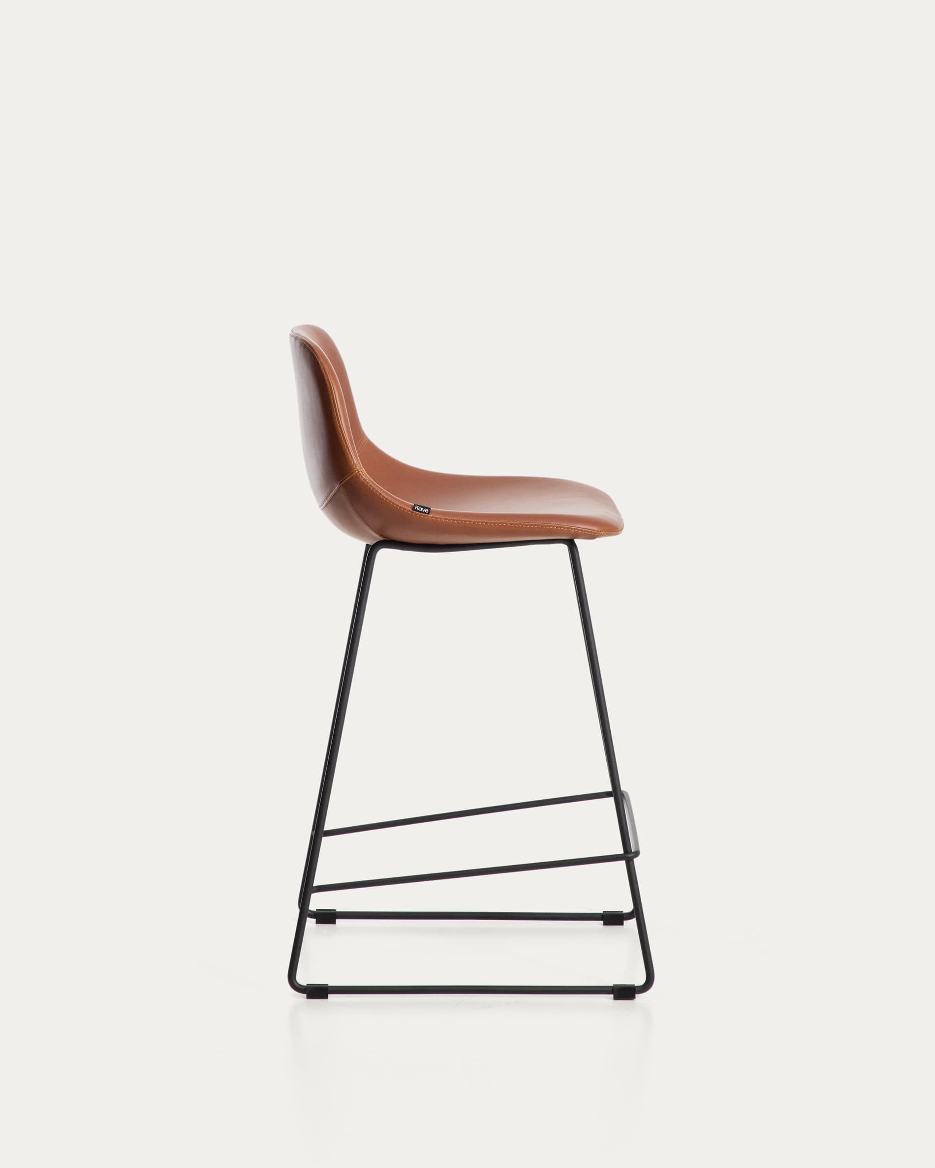Zahara stool in brown polyurethane with steel legs with black finish 65cm FSC 100%