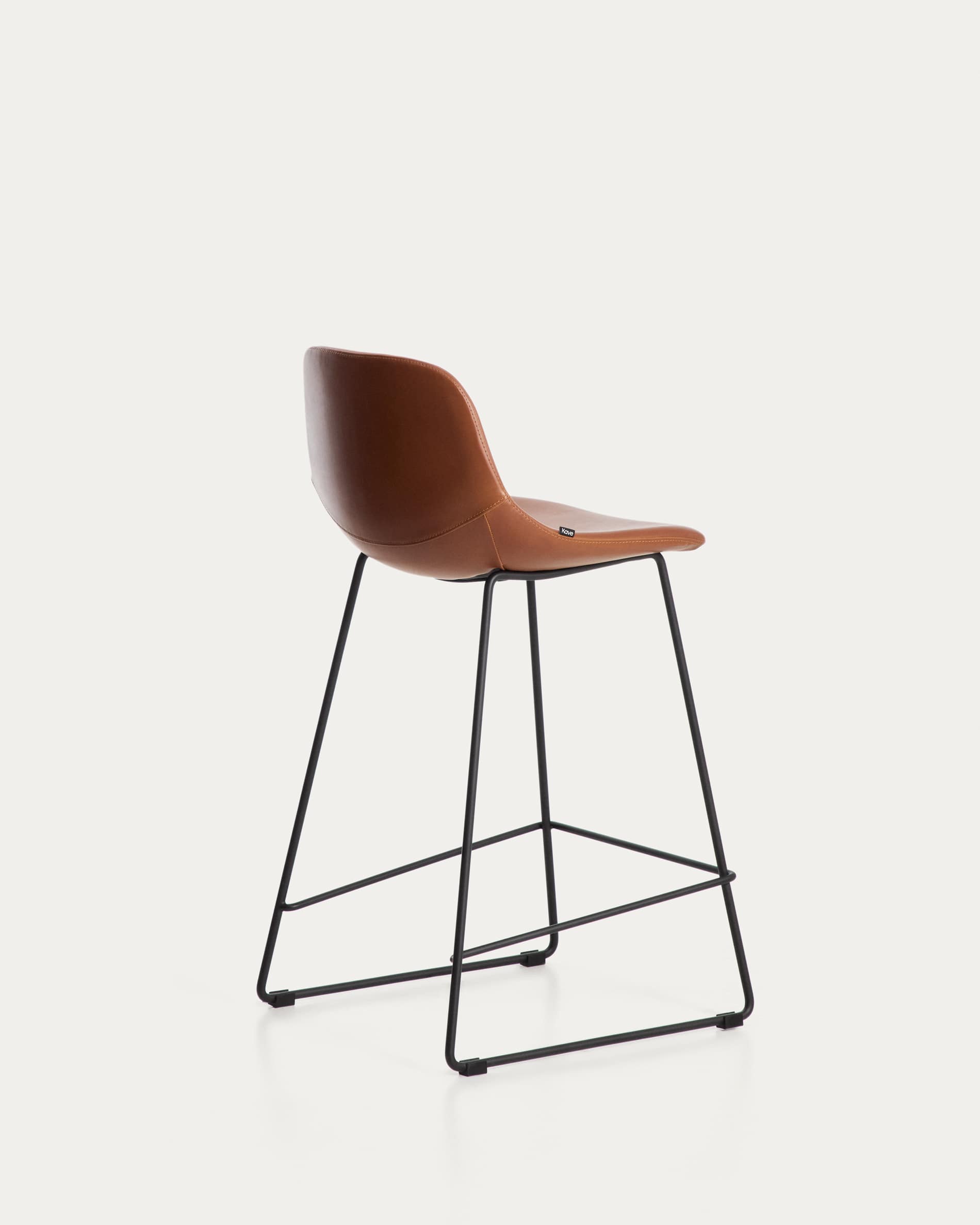 Zahara stool in brown polyurethane with steel legs with black finish 65cm FSC 100%