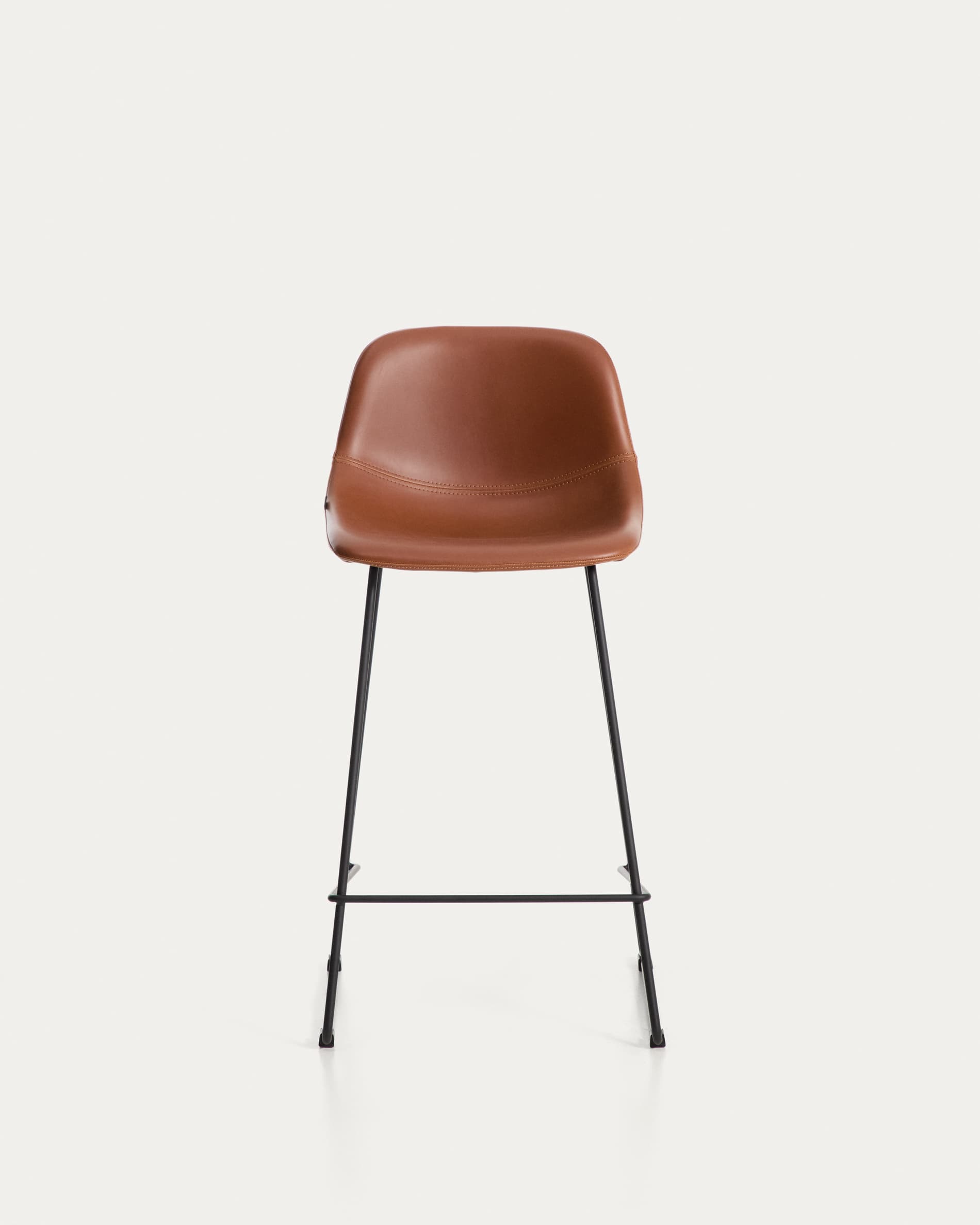Zahara stool in brown polyurethane with steel legs with black finish 65cm FSC 100%