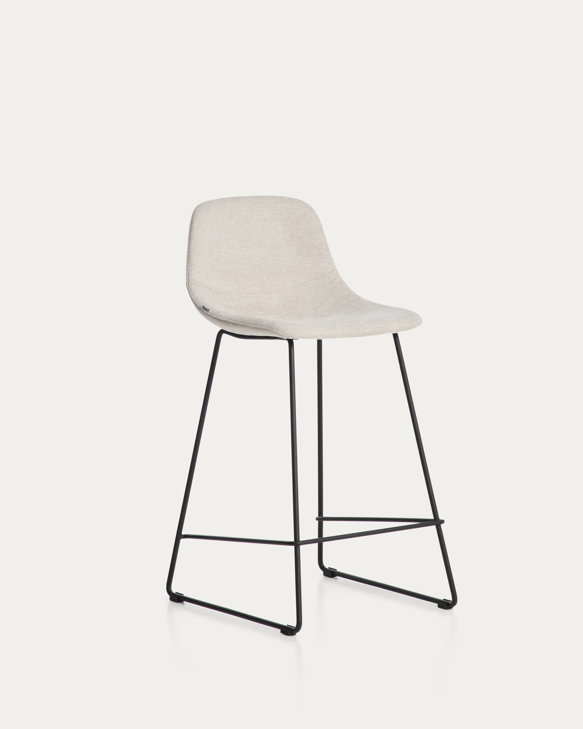 Zahara stool in beige chenille with steel legs with black finish 65cm FSC 100%