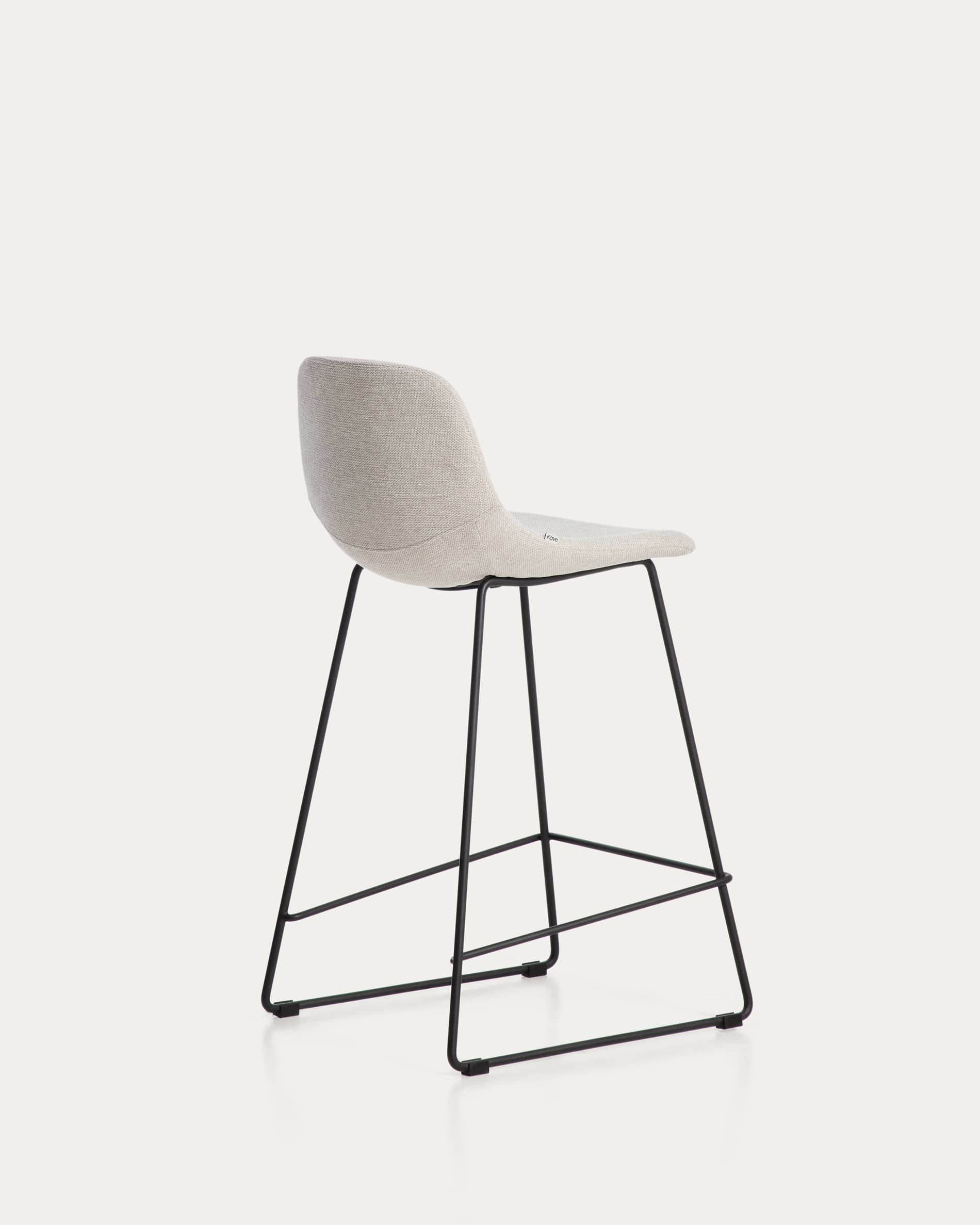 Zahara stool in beige chenille with steel legs with black finish 65cm FSC 100%