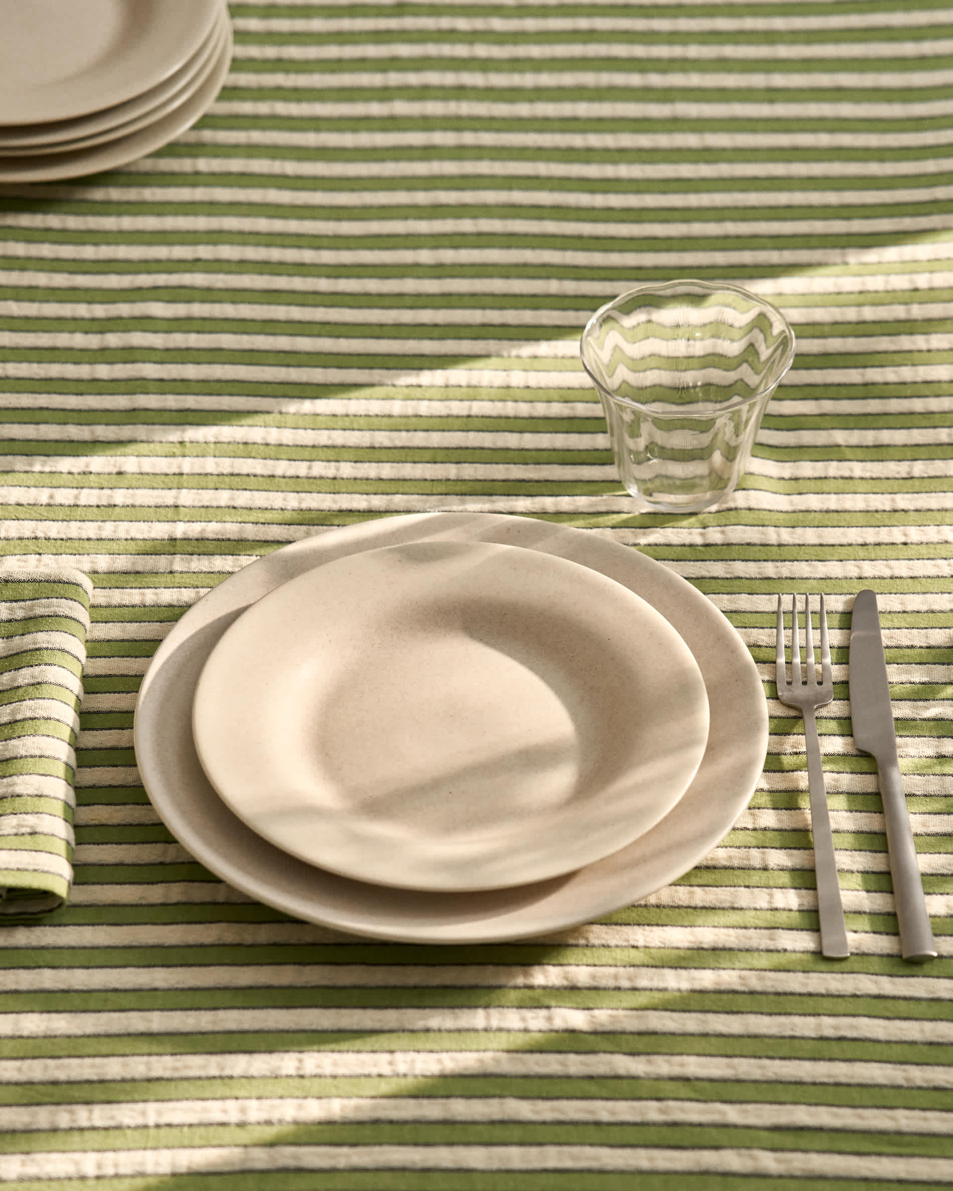 Ulena green striped 100% cotton tablecloth 170 x 250cm