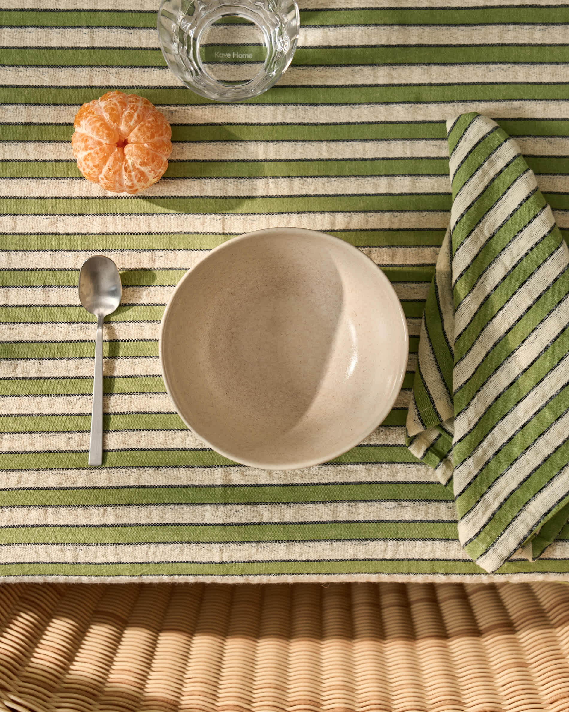 Ulena green striped 100% cotton tablecloth 170 x 250cm
