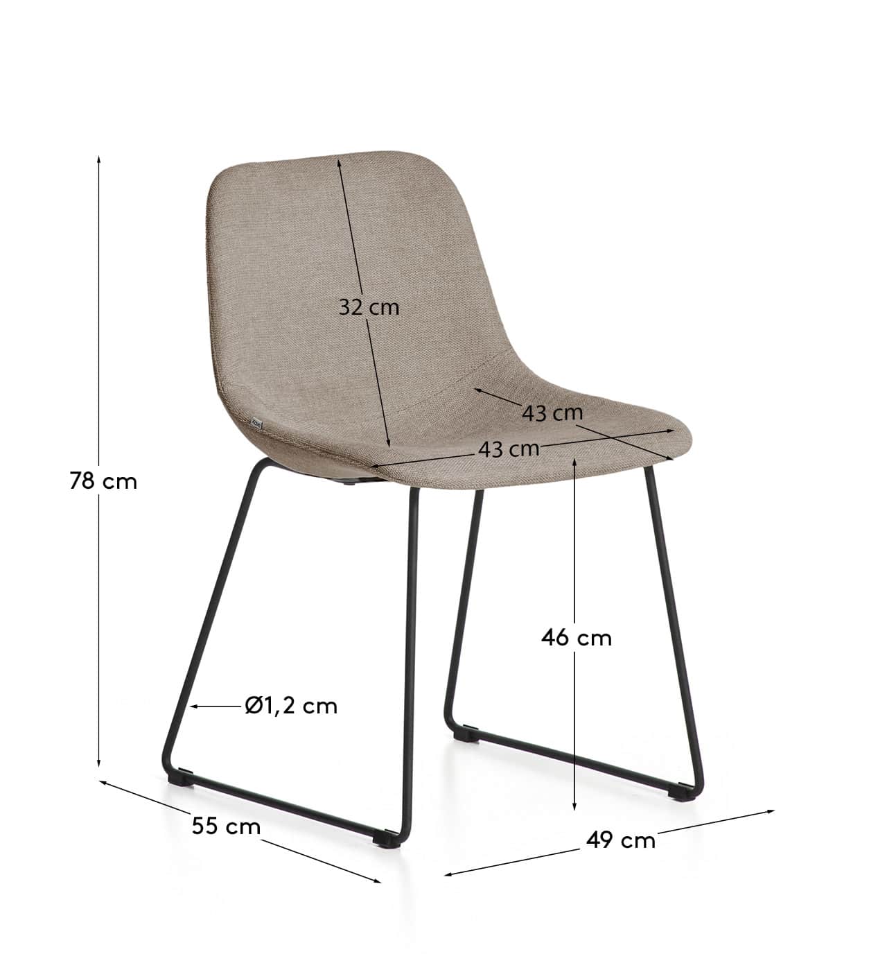 Zahara brown chenille chair with steel legs with black finish FSC 100%
