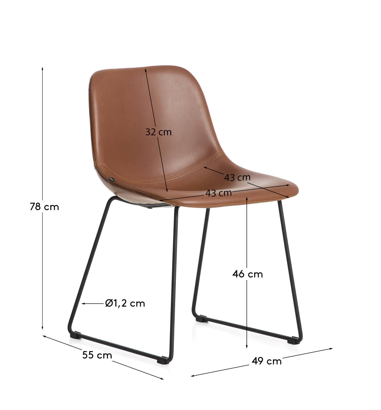 Zahara brown polyurethane chair with steel legs with black finish FSC 100%