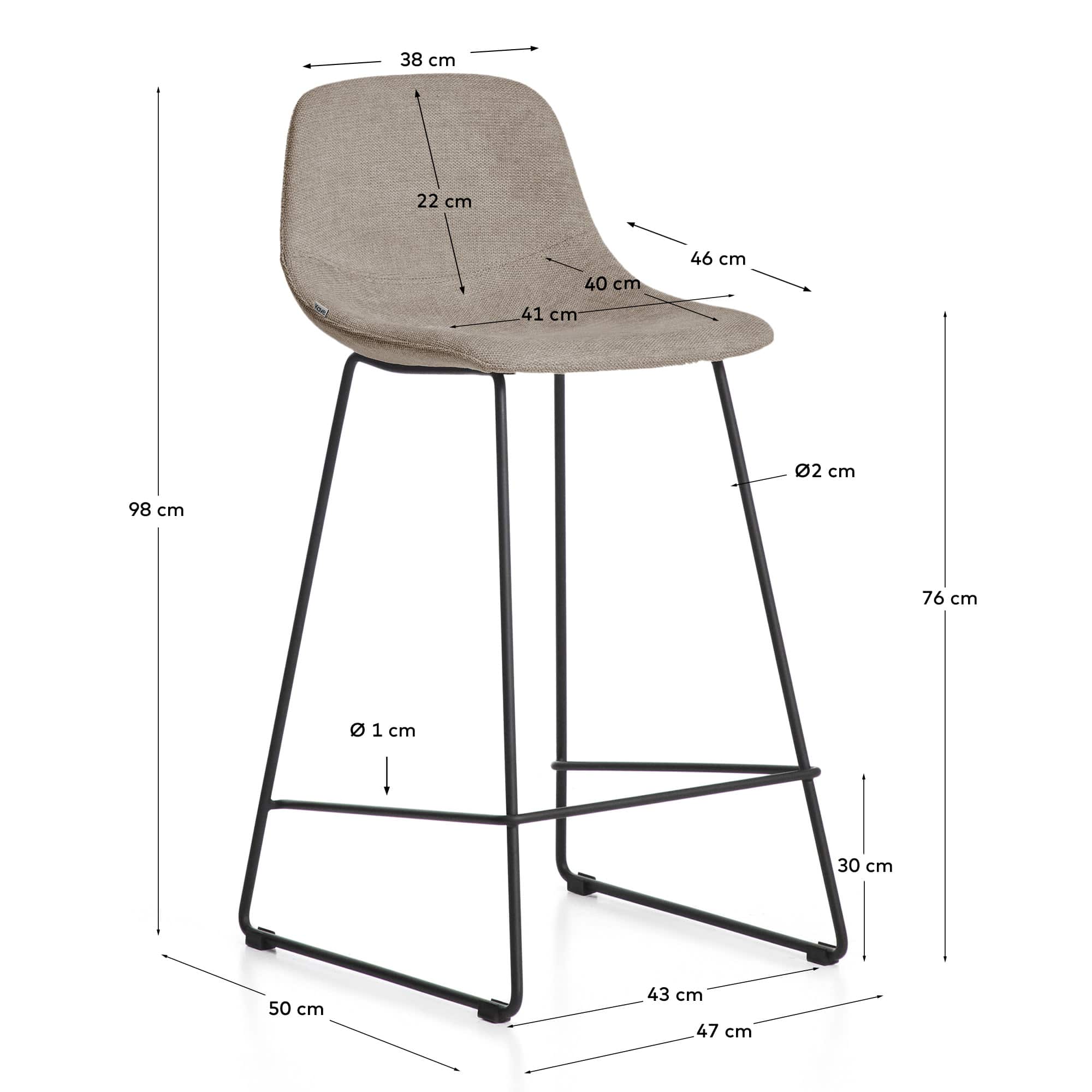 Zahara stool in brown chenille with steel legs with black finish 76cm FSC 100%