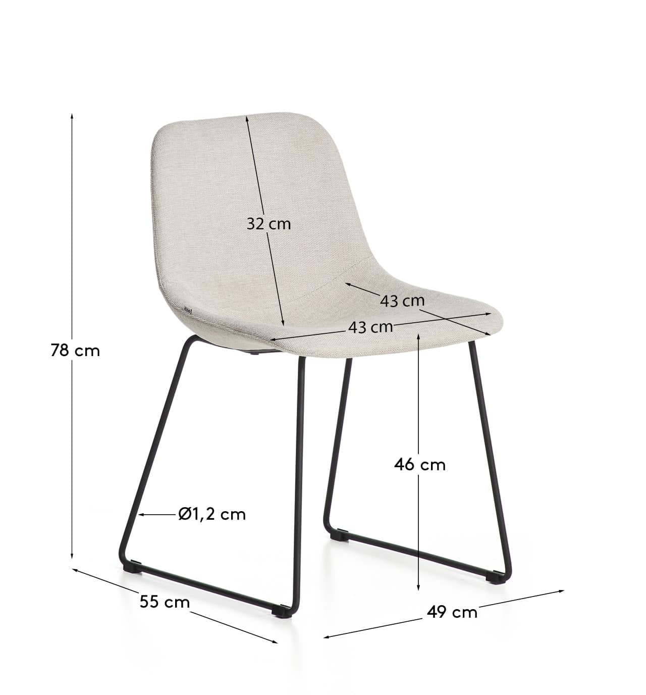 Zahara beige chenille chair with steel legs with black finish FSC 100%
