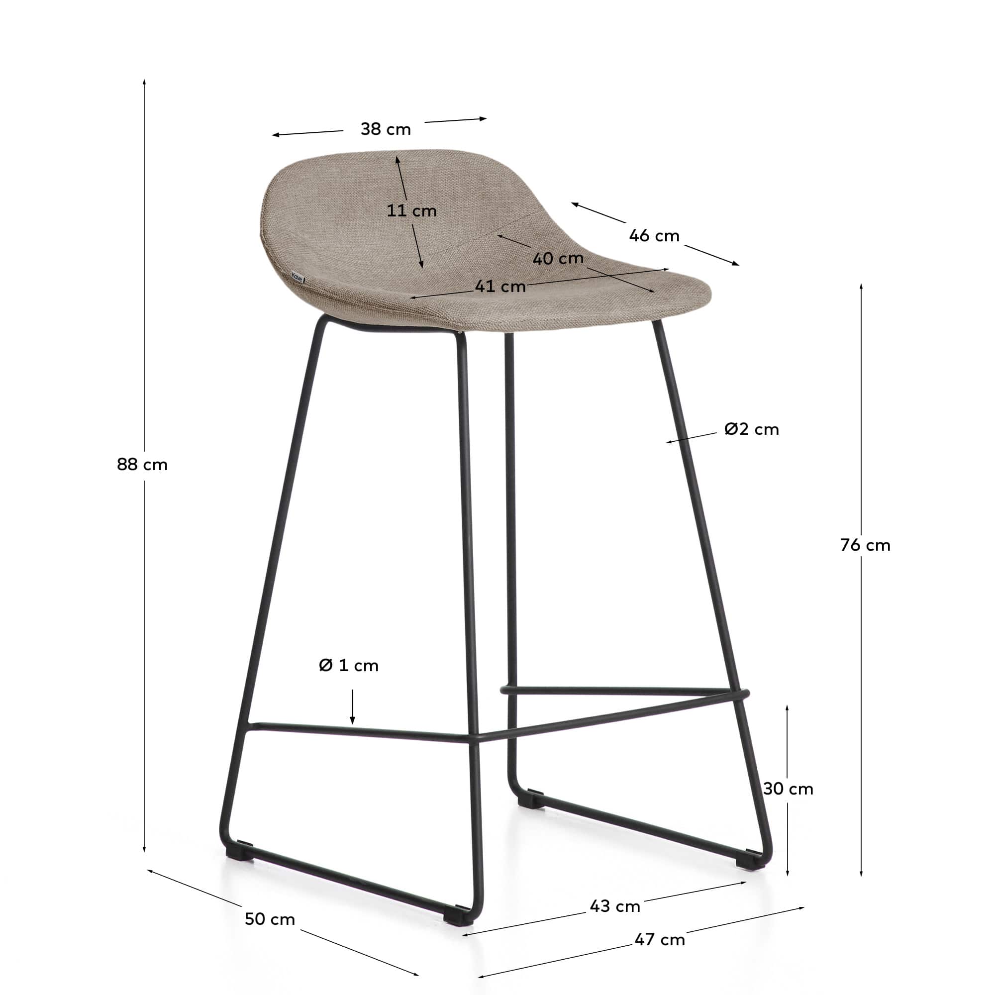 Zahara stool in brown chenille with steel legs with black finish 76cm FSC 100%