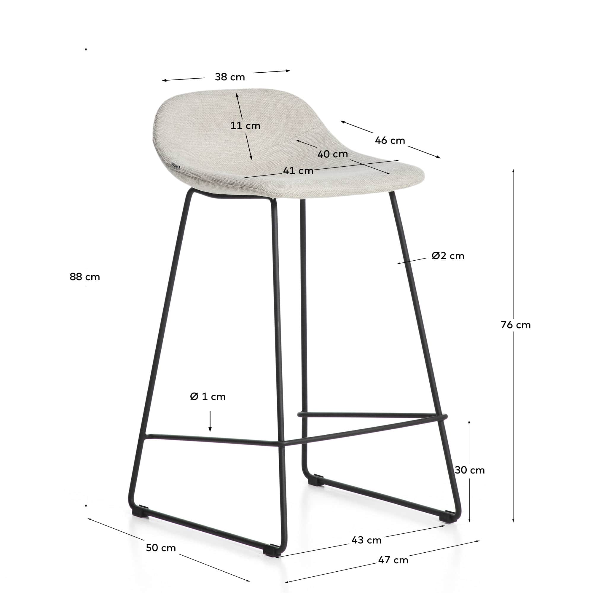 Zahara stool in beige chenille with steel legs with black finish 76cm FSC 100%